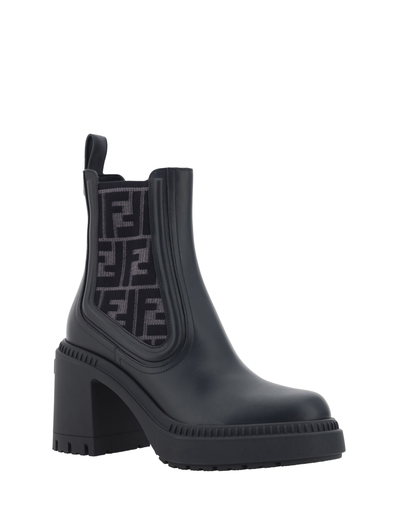 Fendi Women Domino Leather Boots In Black