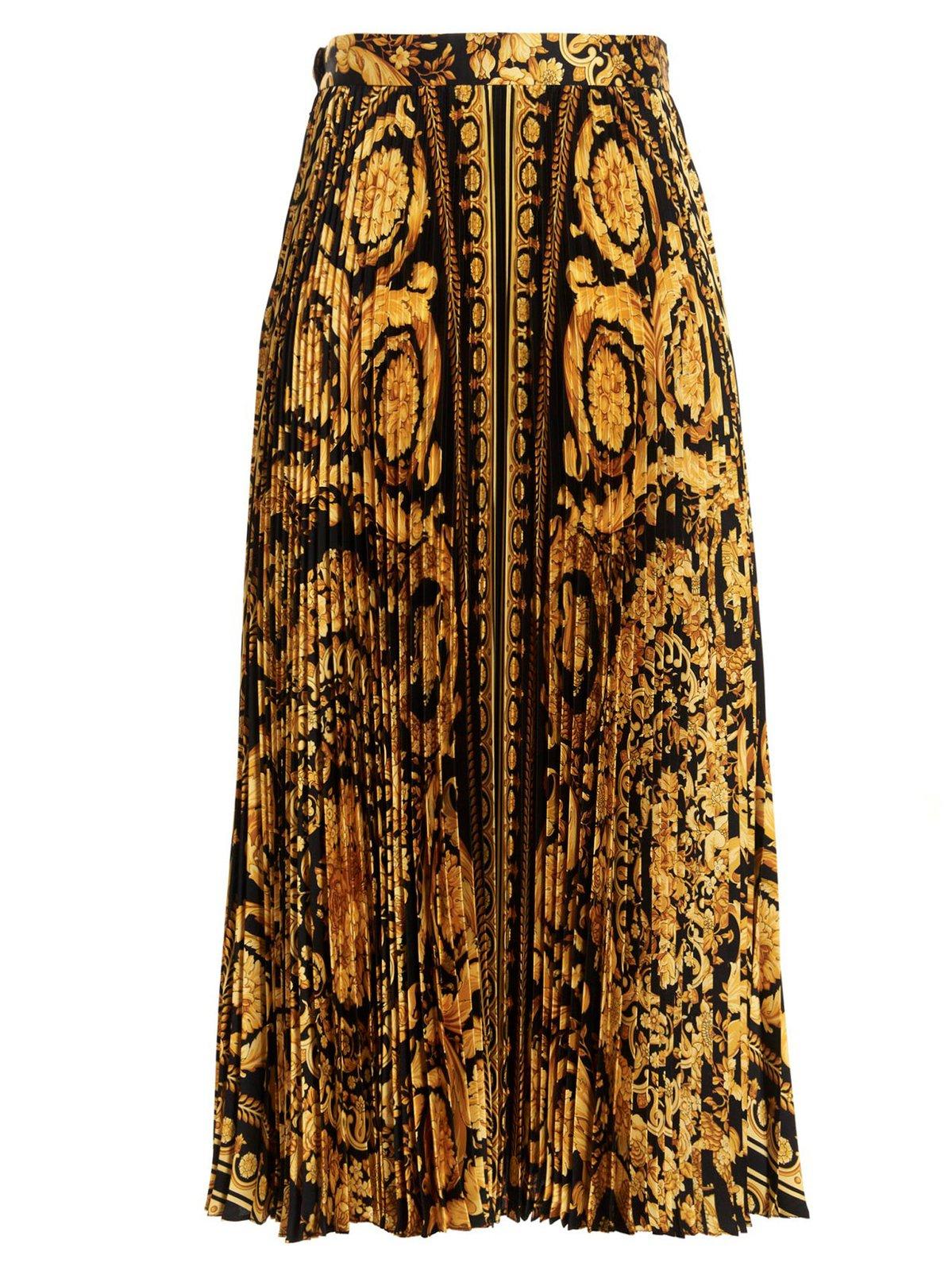 Shop Versace Baroque Pattern Pleated Skirt In Nero Oro