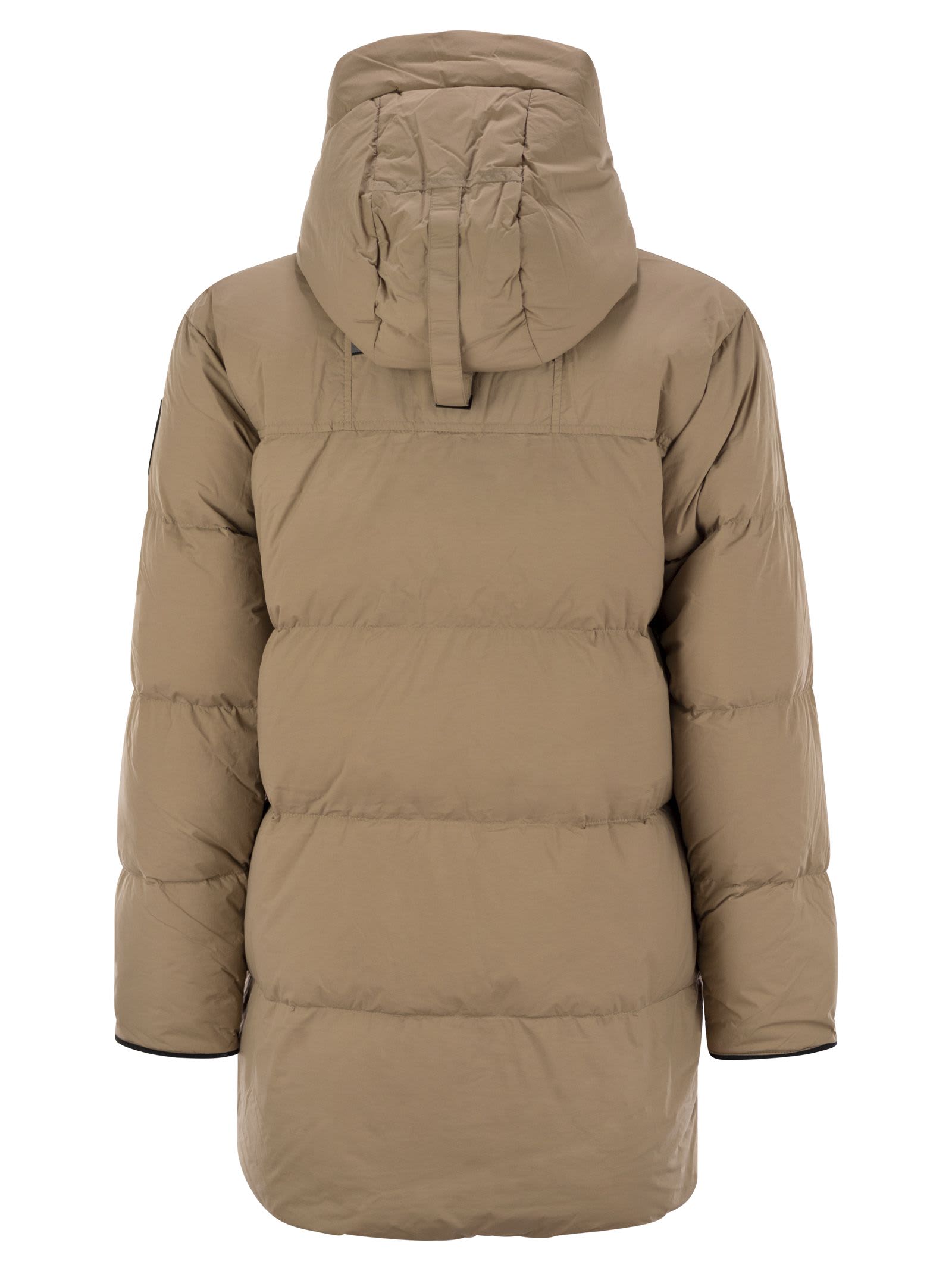 Shop Canada Goose Lawrence - Down Jacket With Black Logo In Sand