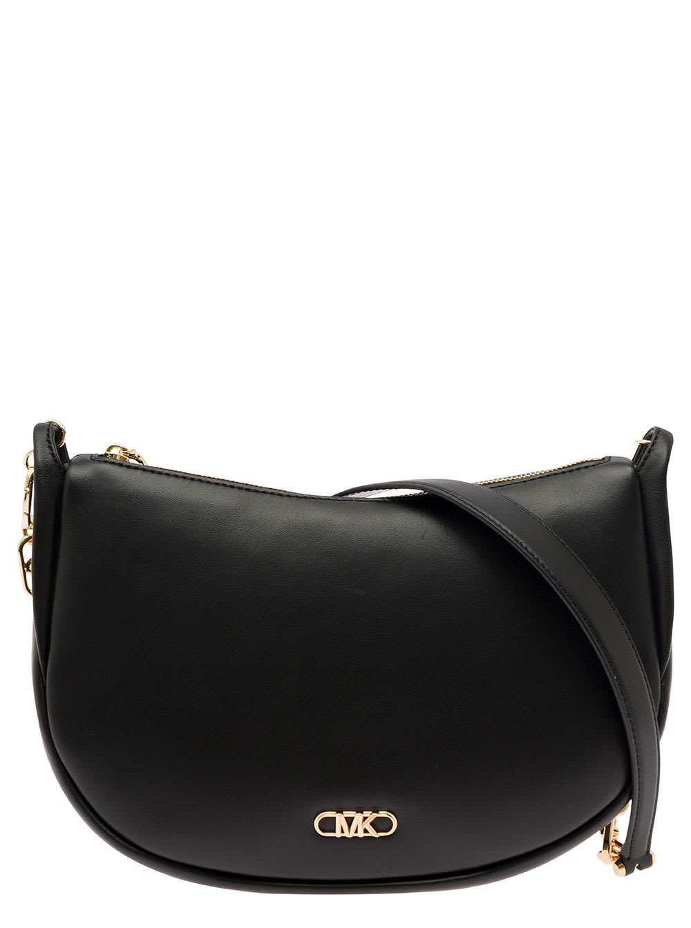 Shop Michael Michael Kors Kendall Black Shoulder Bag With Metallic Logo In Leather Woman