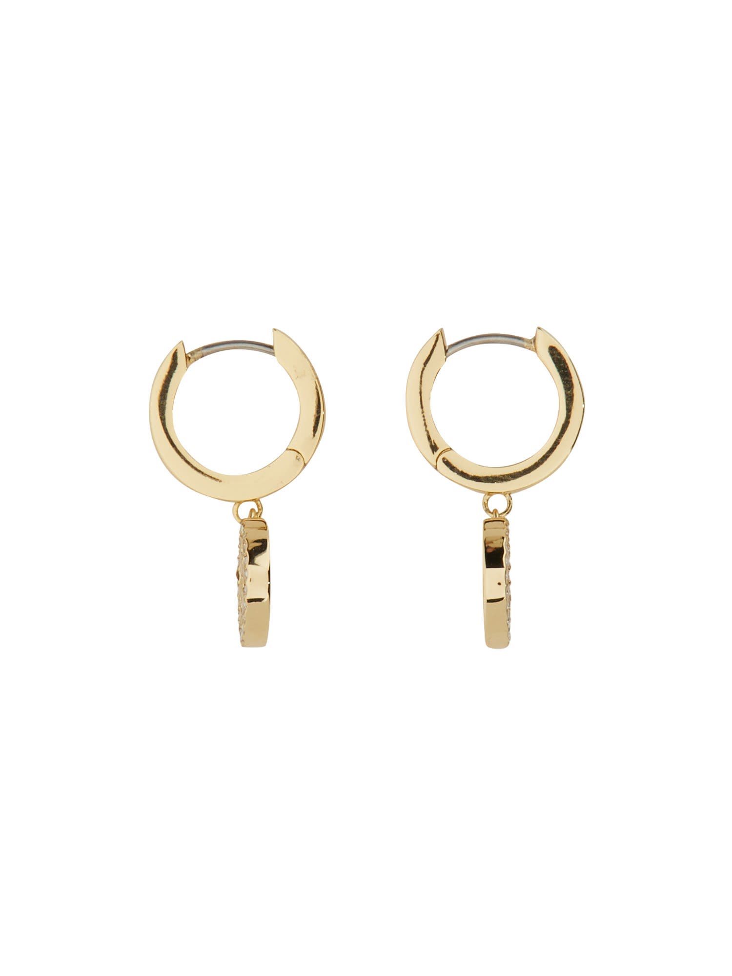 Tory Burch 'miller' Gold-colored Hoop Earrings With Crystals In Gold