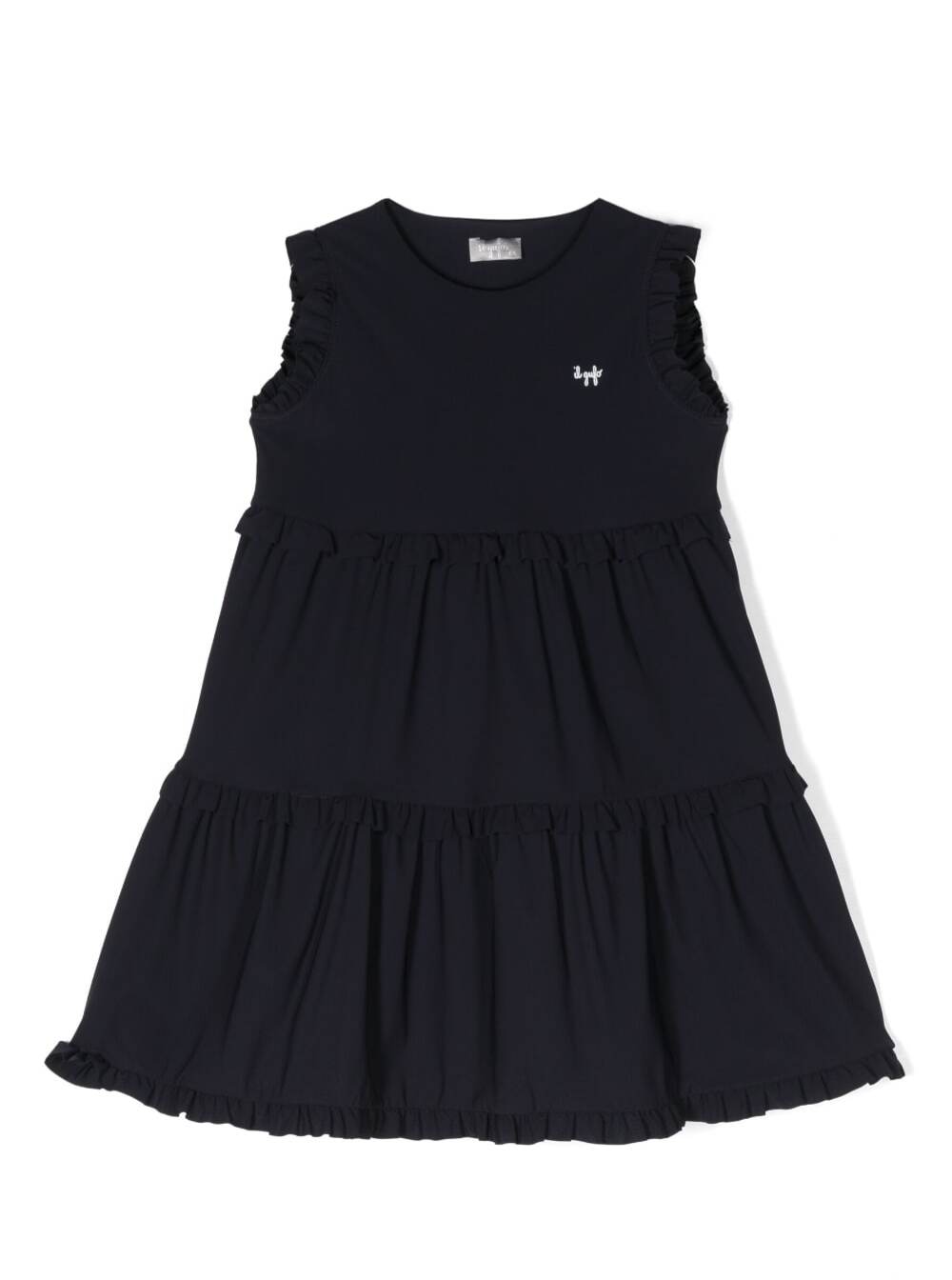 Il Gufo Kids' Blue Sleeveless Dress With Contrasting Logo Embroidery In Stretch Polyamide Grl