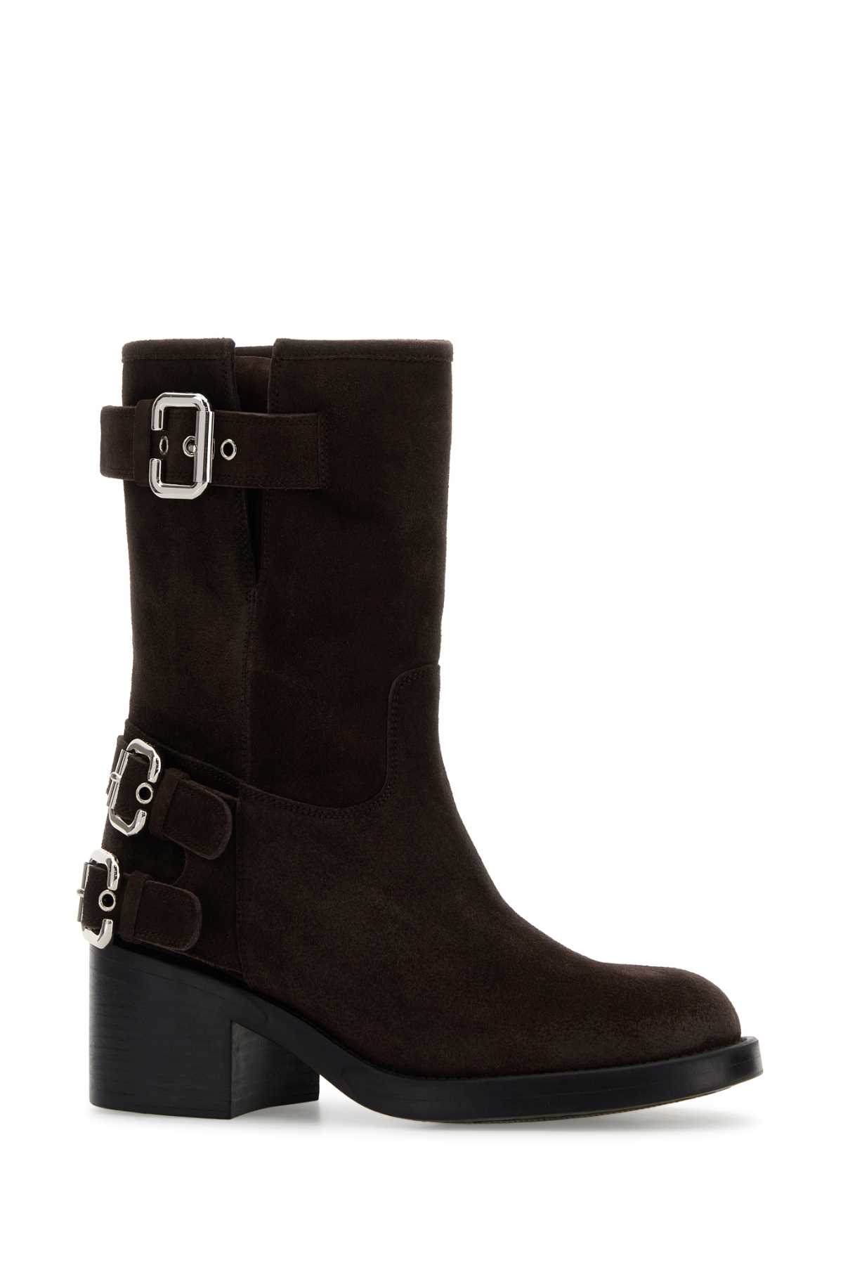 Chloé Stylish Block Heel Suede Ankle Boots In Brown