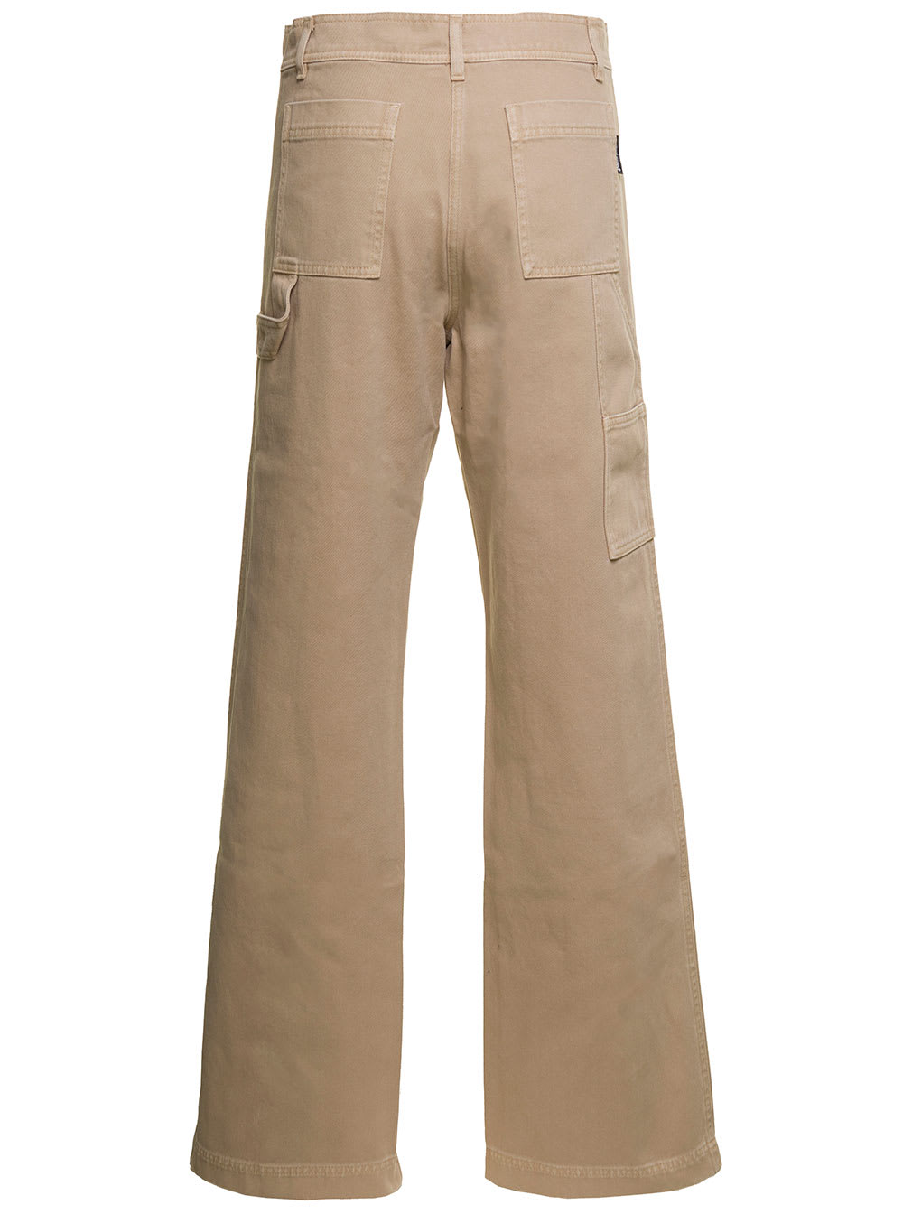 Shop Palm Angels Beige Cargo Pants With Embroidered Palm In Cotton Denim Woman