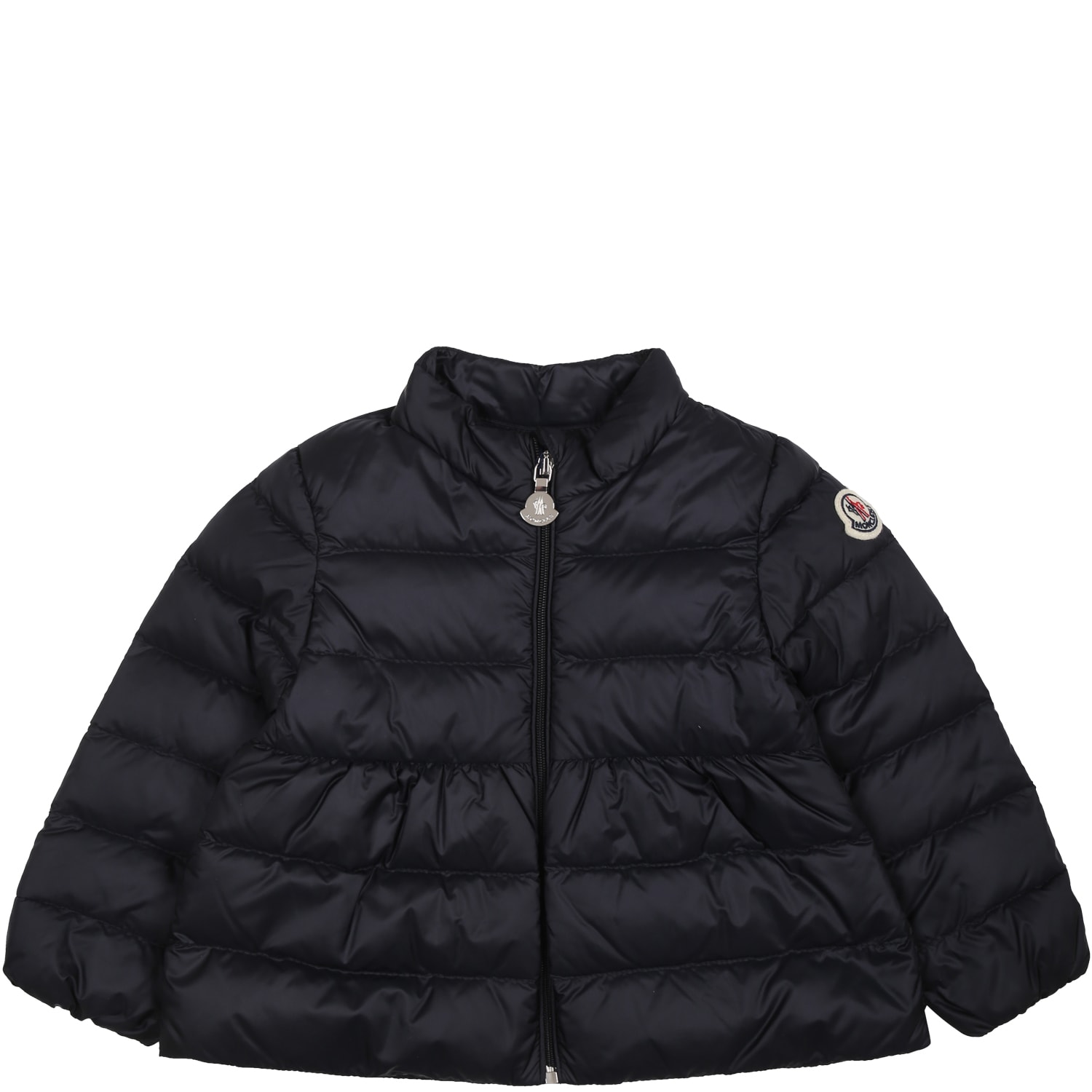 Moncler Down Jacket For Baby Girl With Logo In Blue