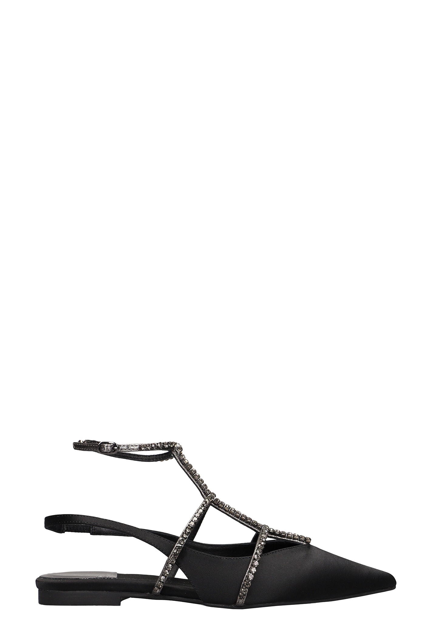 JEFFREY CAMPBELL PRISTINA FLATS IN BLACK SATIN