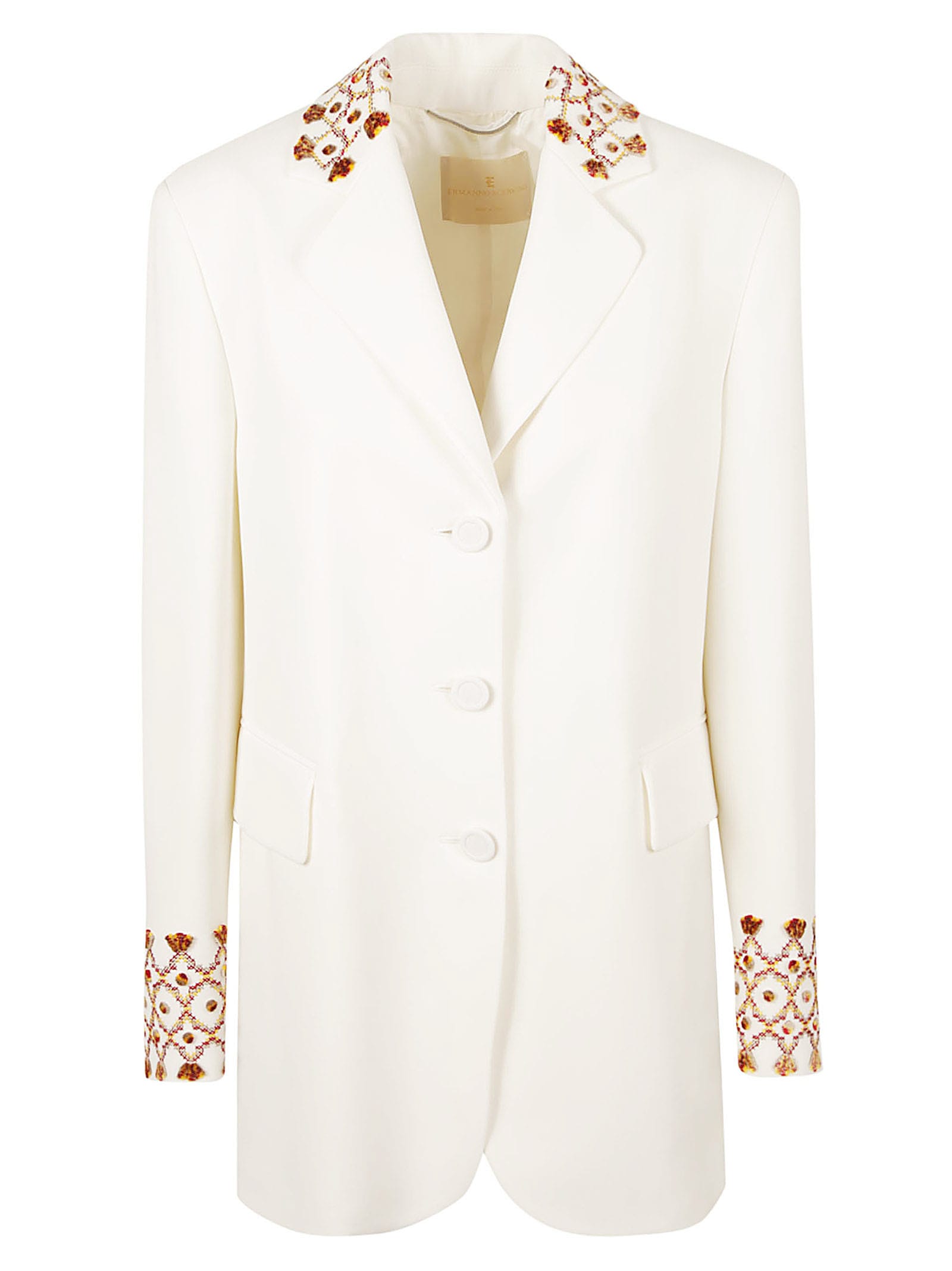 Shop Ermanno Scervino Pattern Embroidered Blazer In White