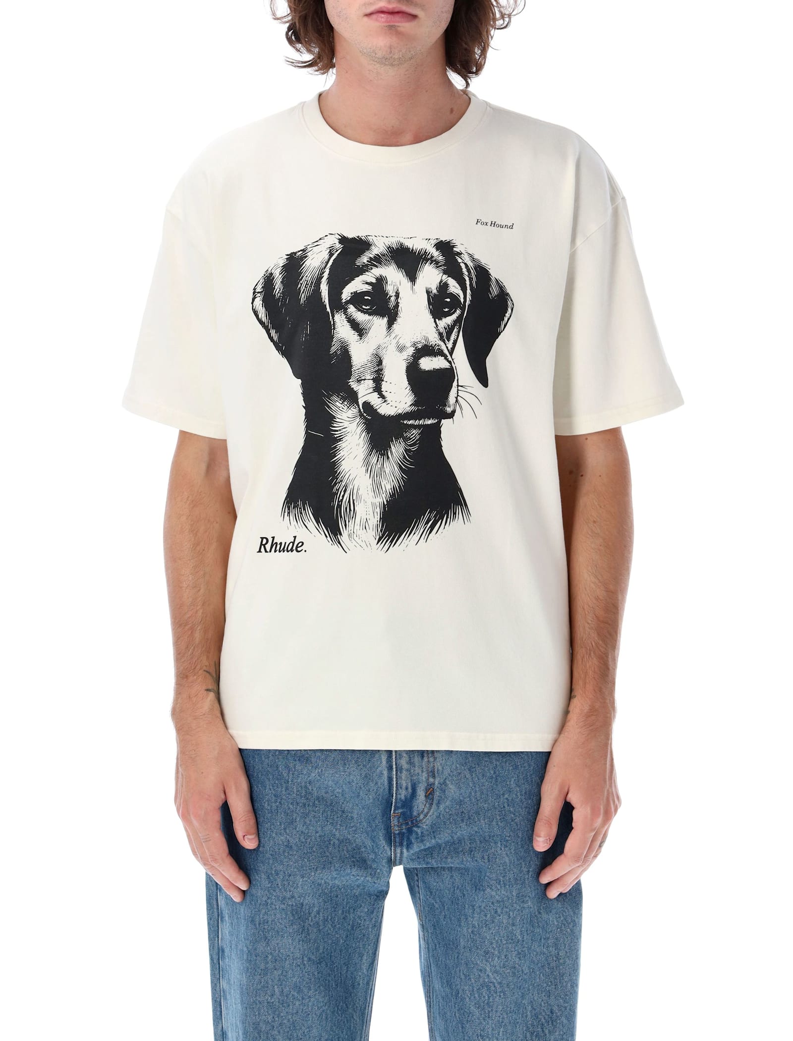 Shop Rhude Fox Hound T-shirt In Vntg White