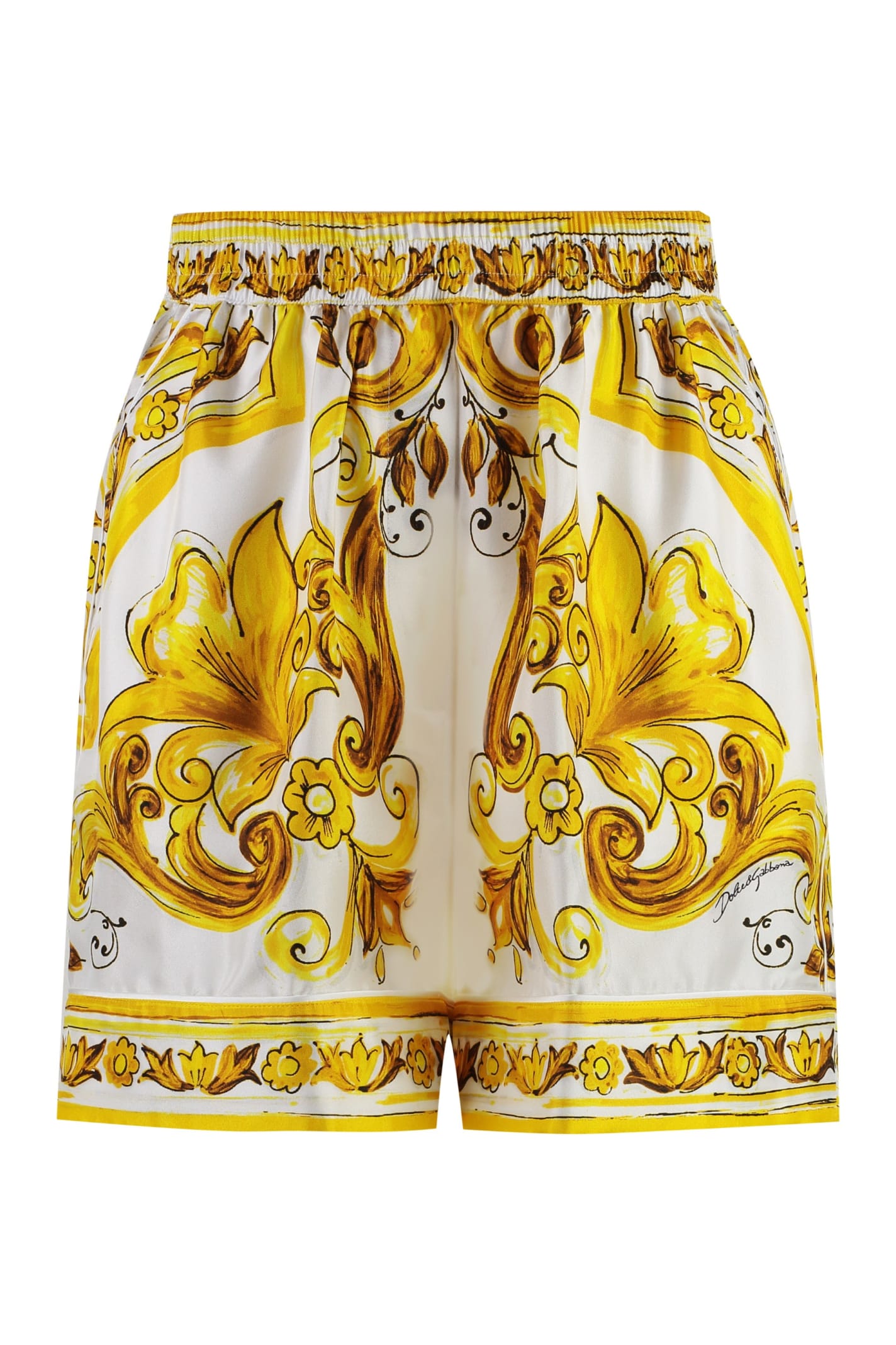 Shop Dolce & Gabbana Printed Silk Shorts In White