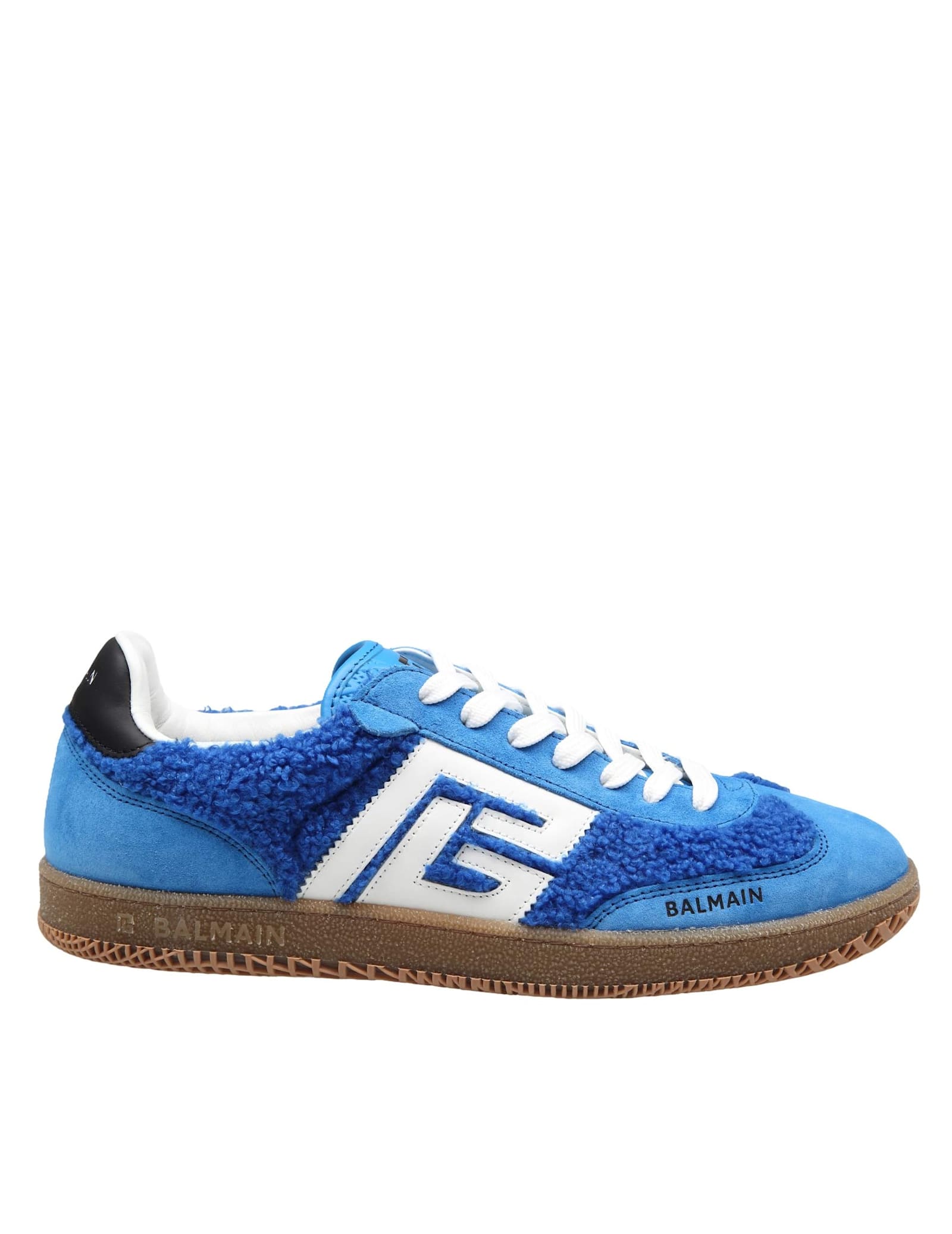 Shop Balmain Swan Suede And Bouclette Sneakers Color Blue