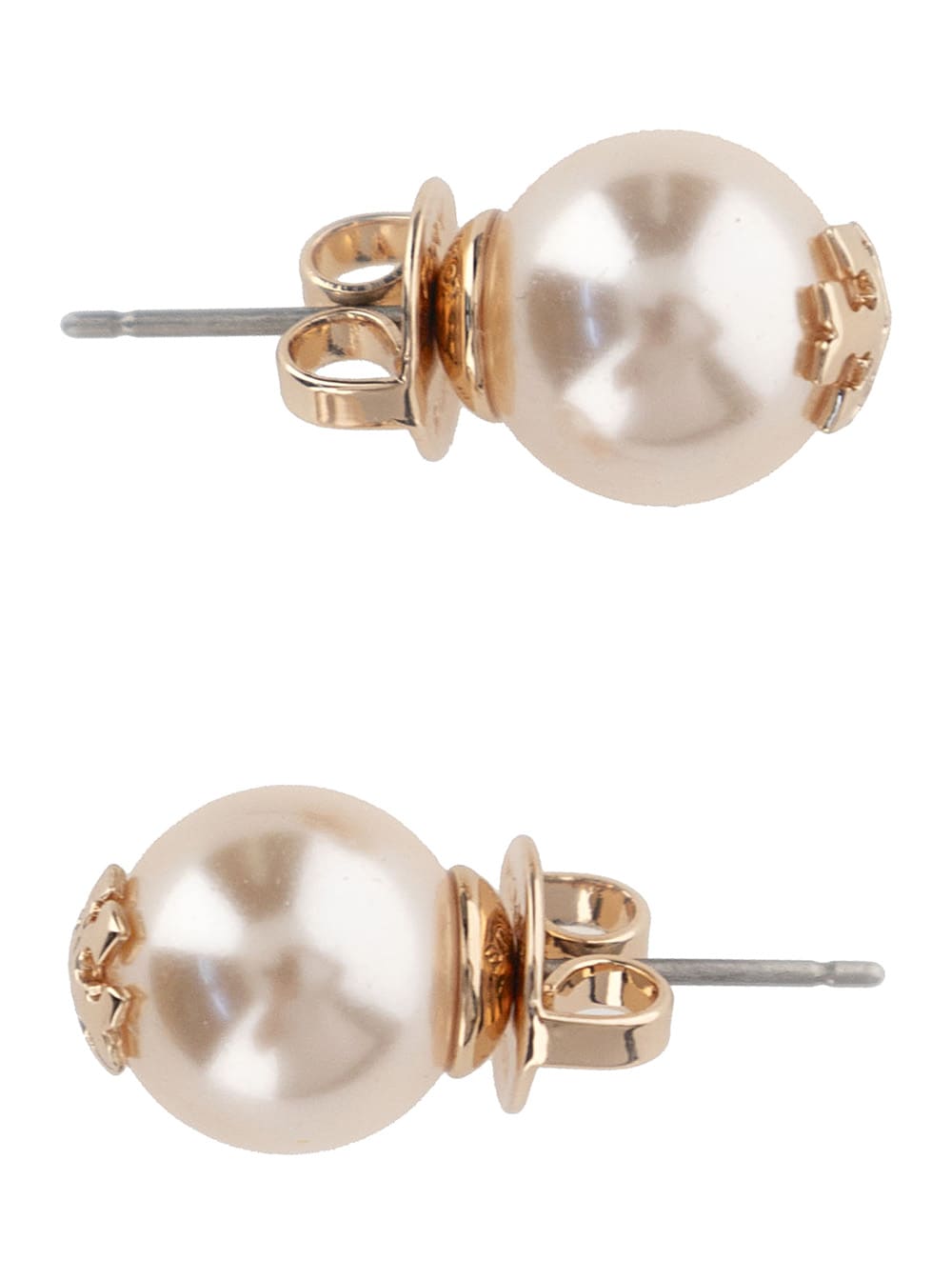 Tory Burch White Pearl Earrings In Brass And Glass Woman In Metallic
