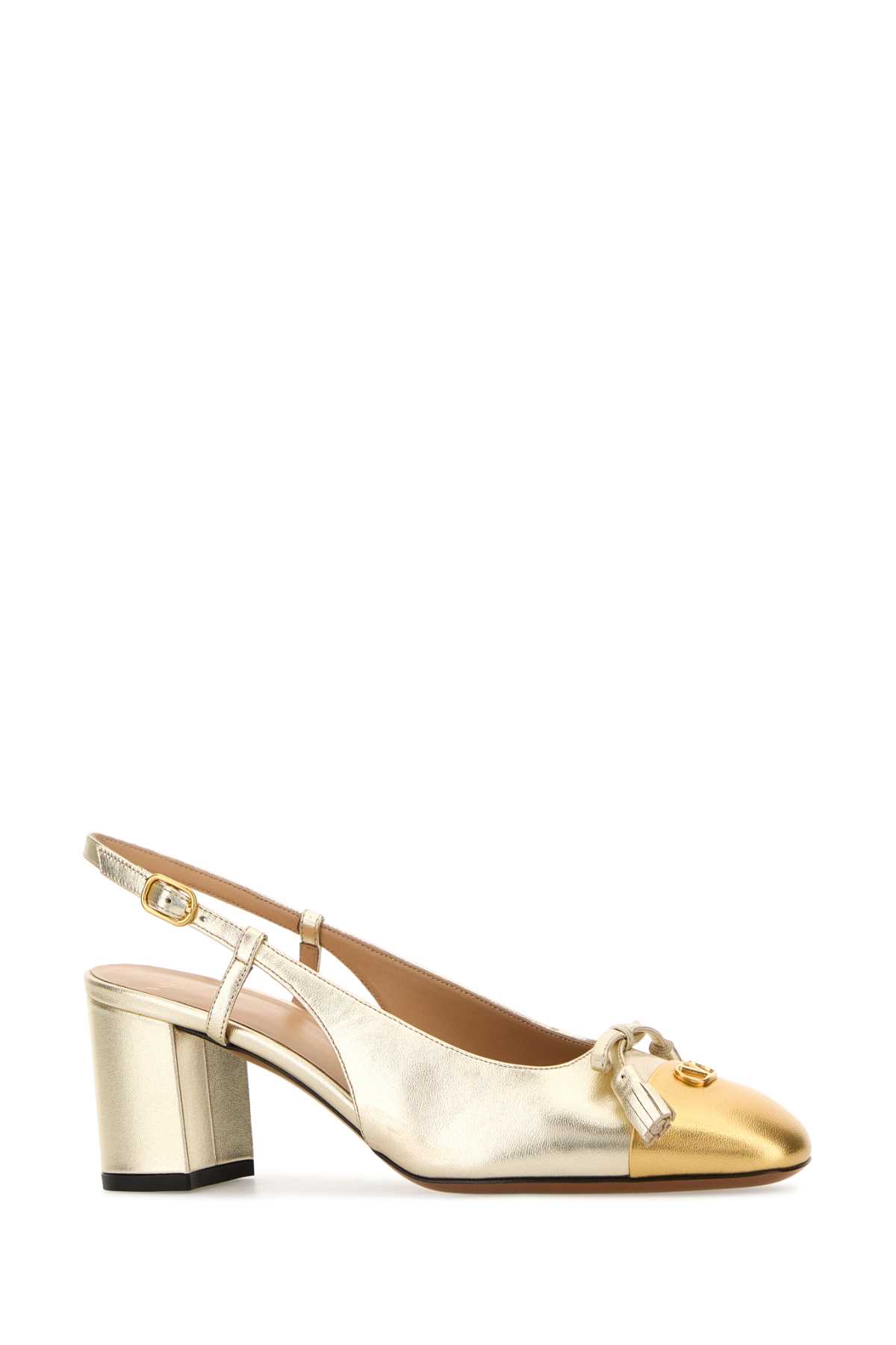 Valentino Valet Du Roi Vlogo Metallic Leather Slingback Pumps In Gold