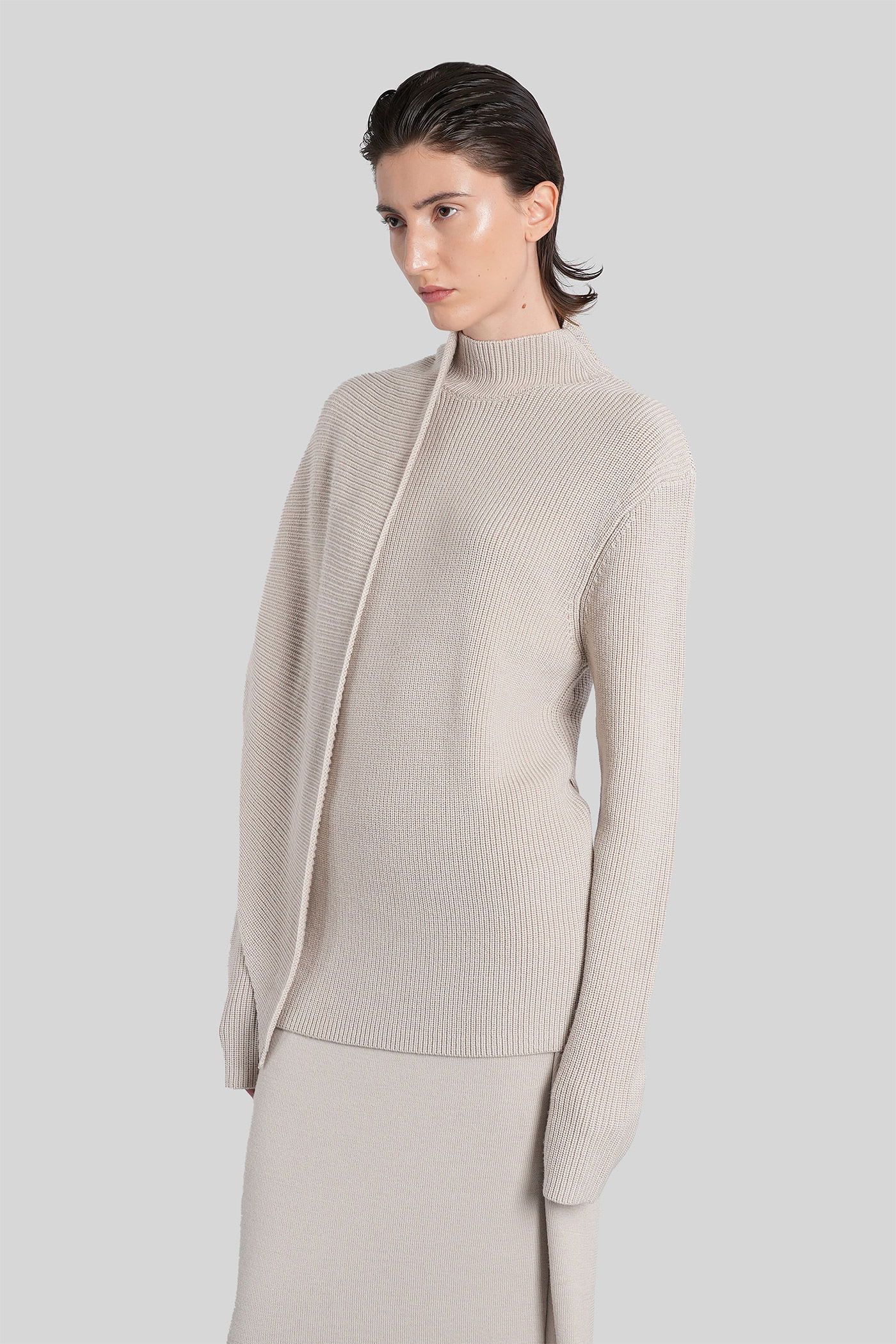 Entire Studios Wrap Sweater Knitwear In Grey Wool In Neutral