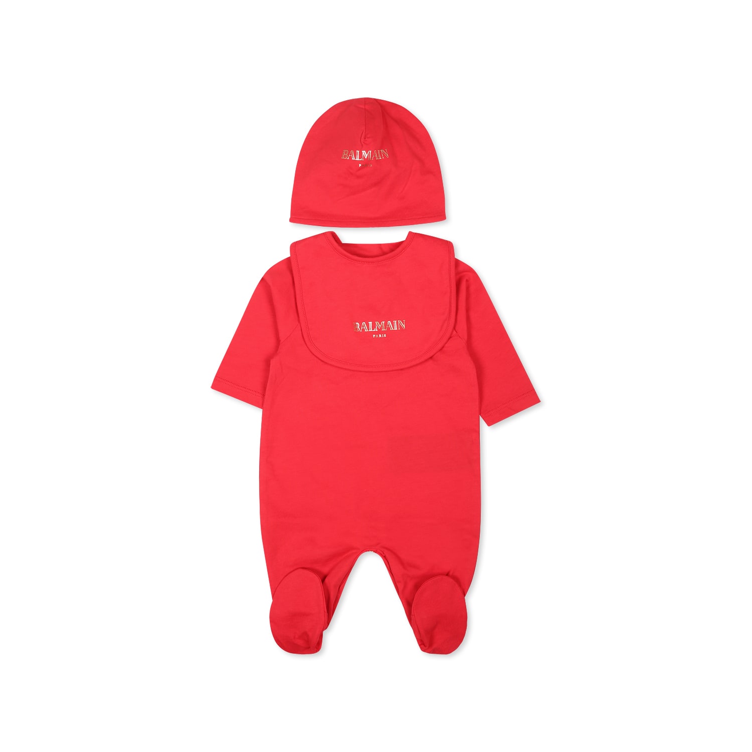 Shop Balmain Red Babygrow Set For Babykids With Logo