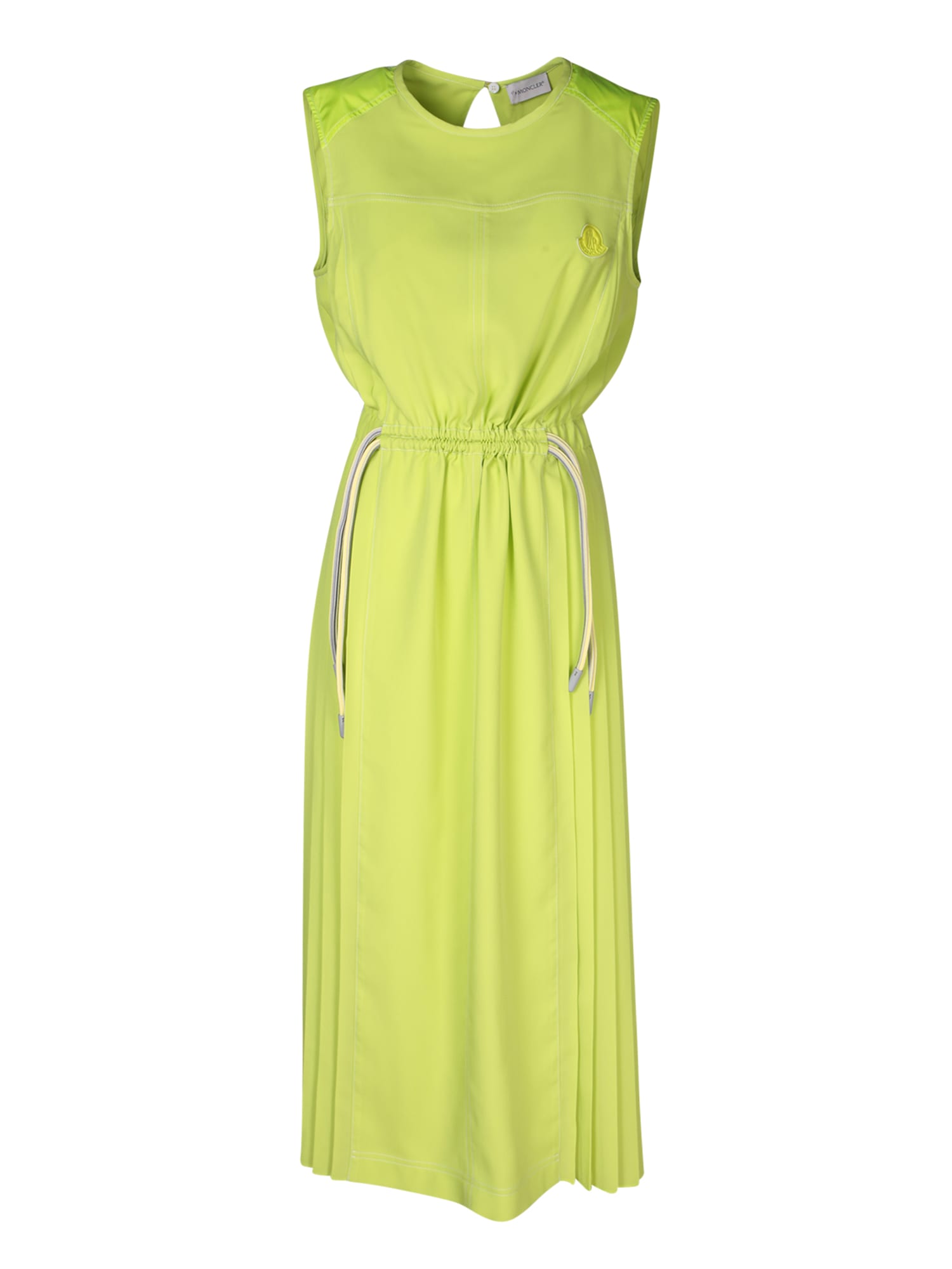 Shop Moncler Lime Crepe De Chine Dress In Green