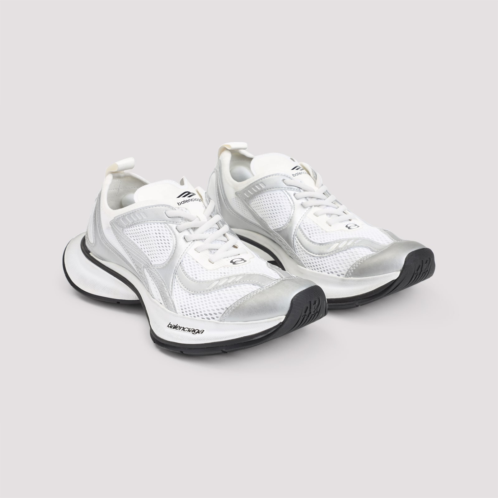 Balenciaga 'circuit' Grey Sneakers With Logo On The Sole And Back In Tech Fabric Blend Man In Silver
