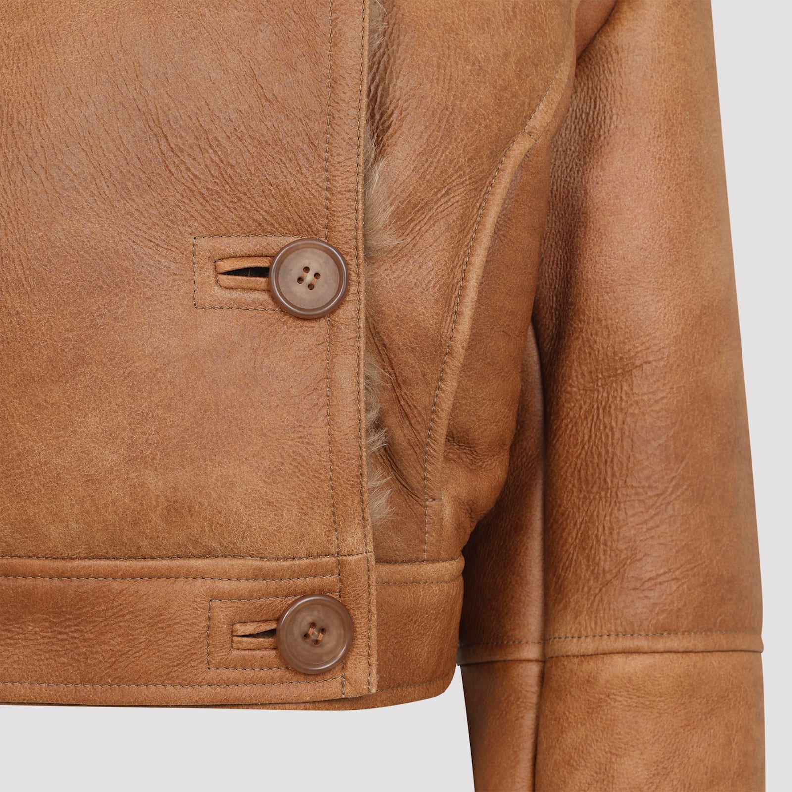 Chloé Cropped Shearling-trimmed Leather Jacket In Brown