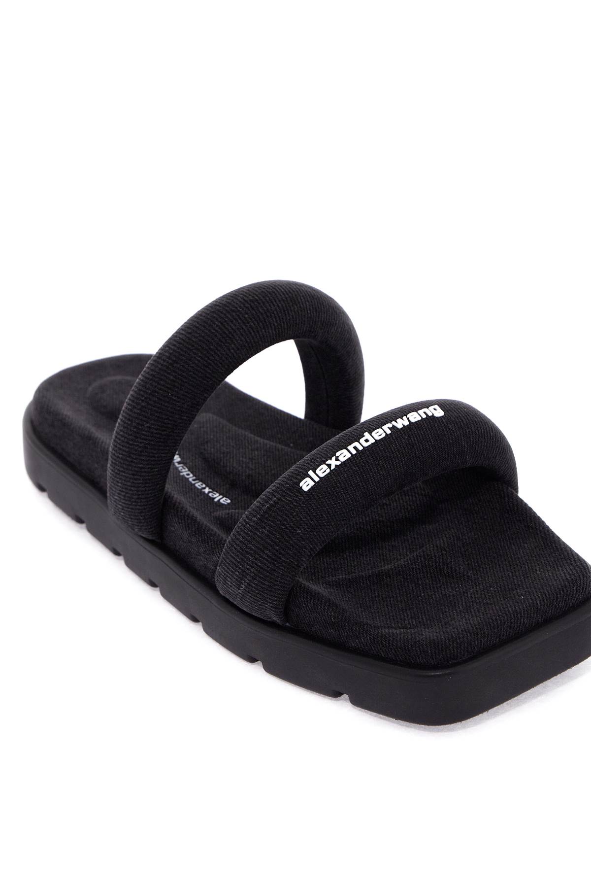 Shop Alexander Wang Denim Jay Slides In Grey Aged (black)