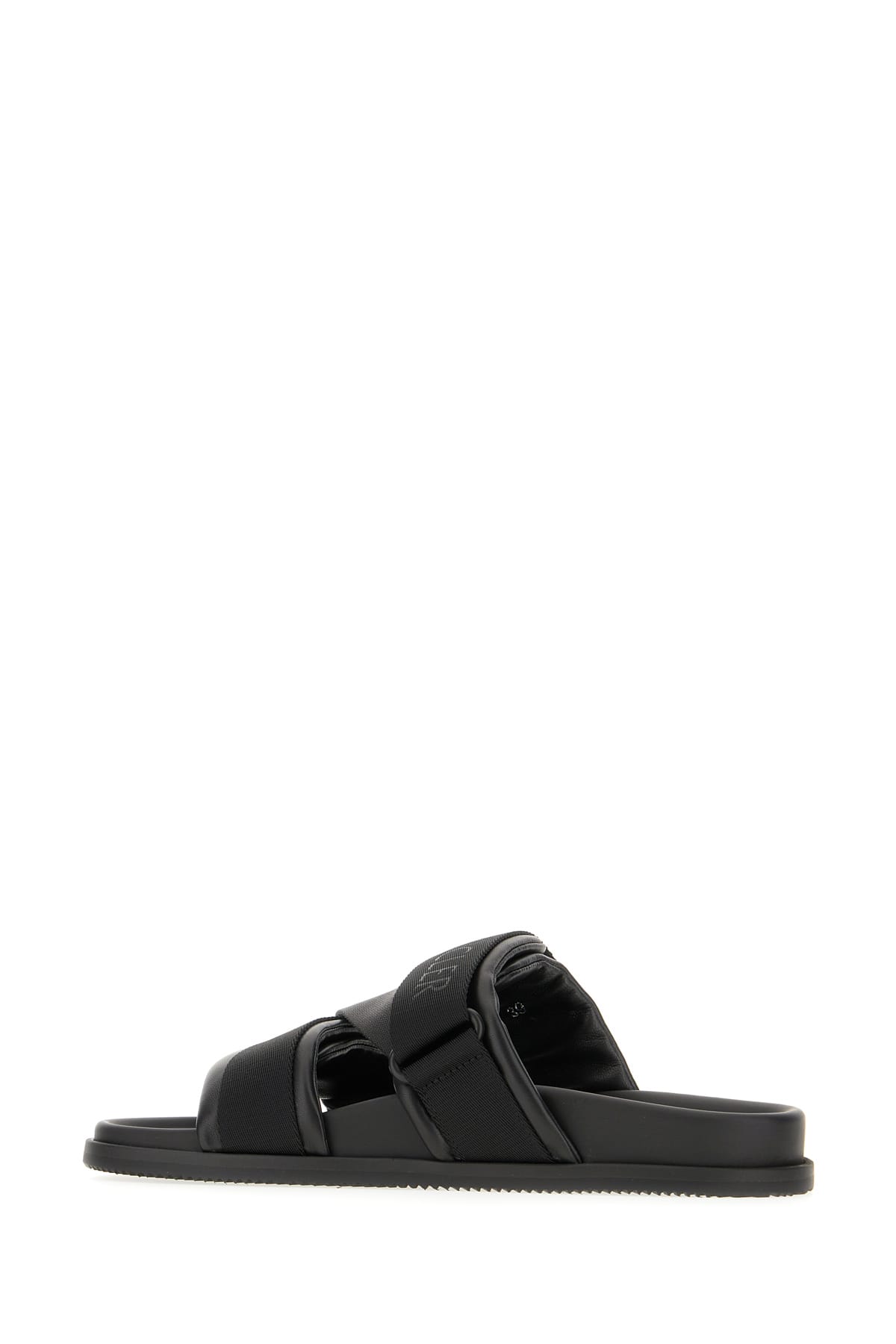 Shop Moncler Black Leather And Fabric Sandals