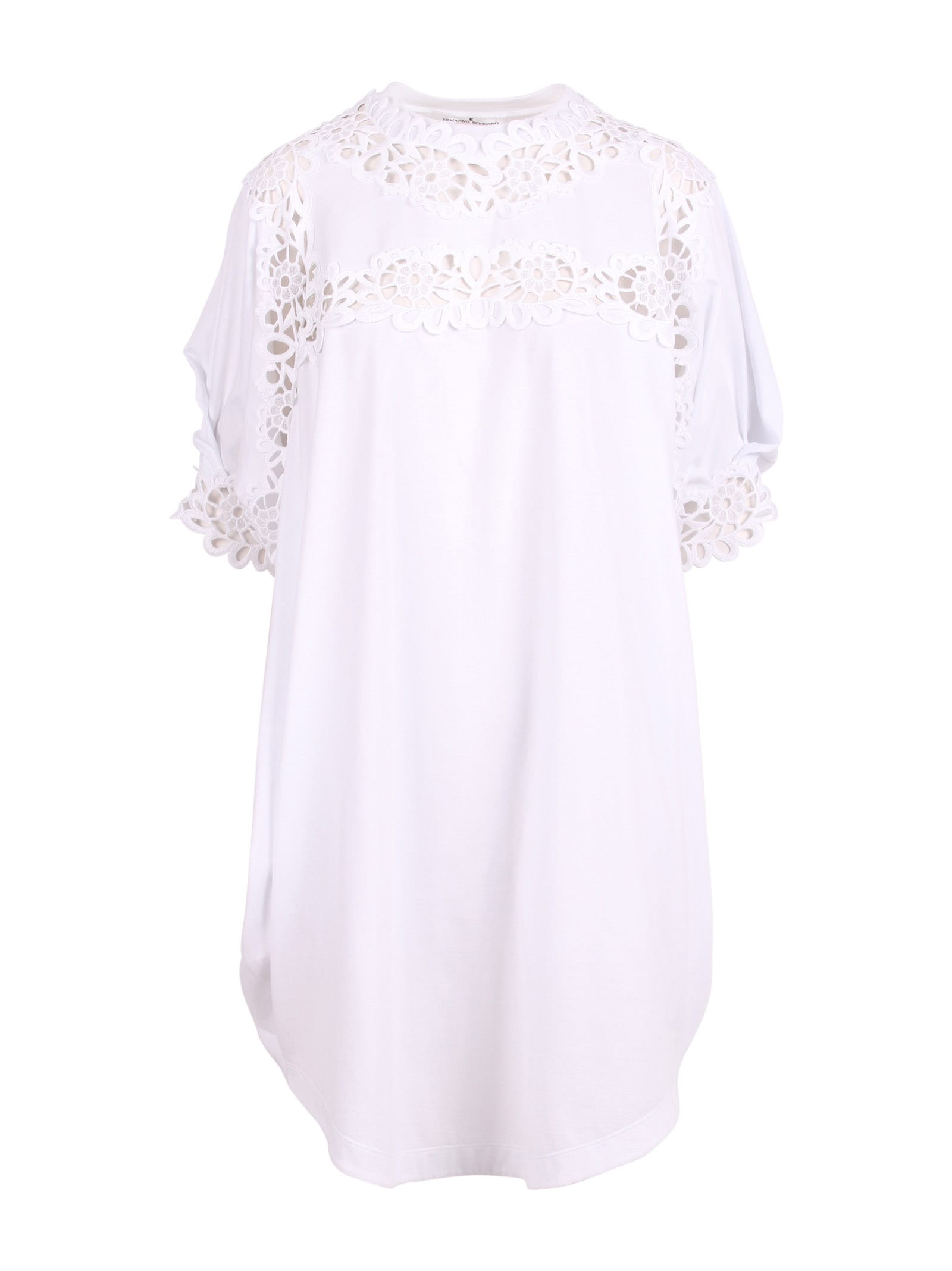 Ermanno Scervino Lace Floral Details Short Cotton Dress