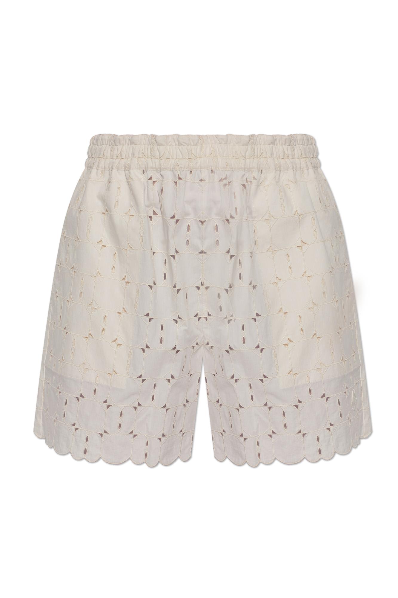 Shop Moncler Shorts With Lace Cutouts