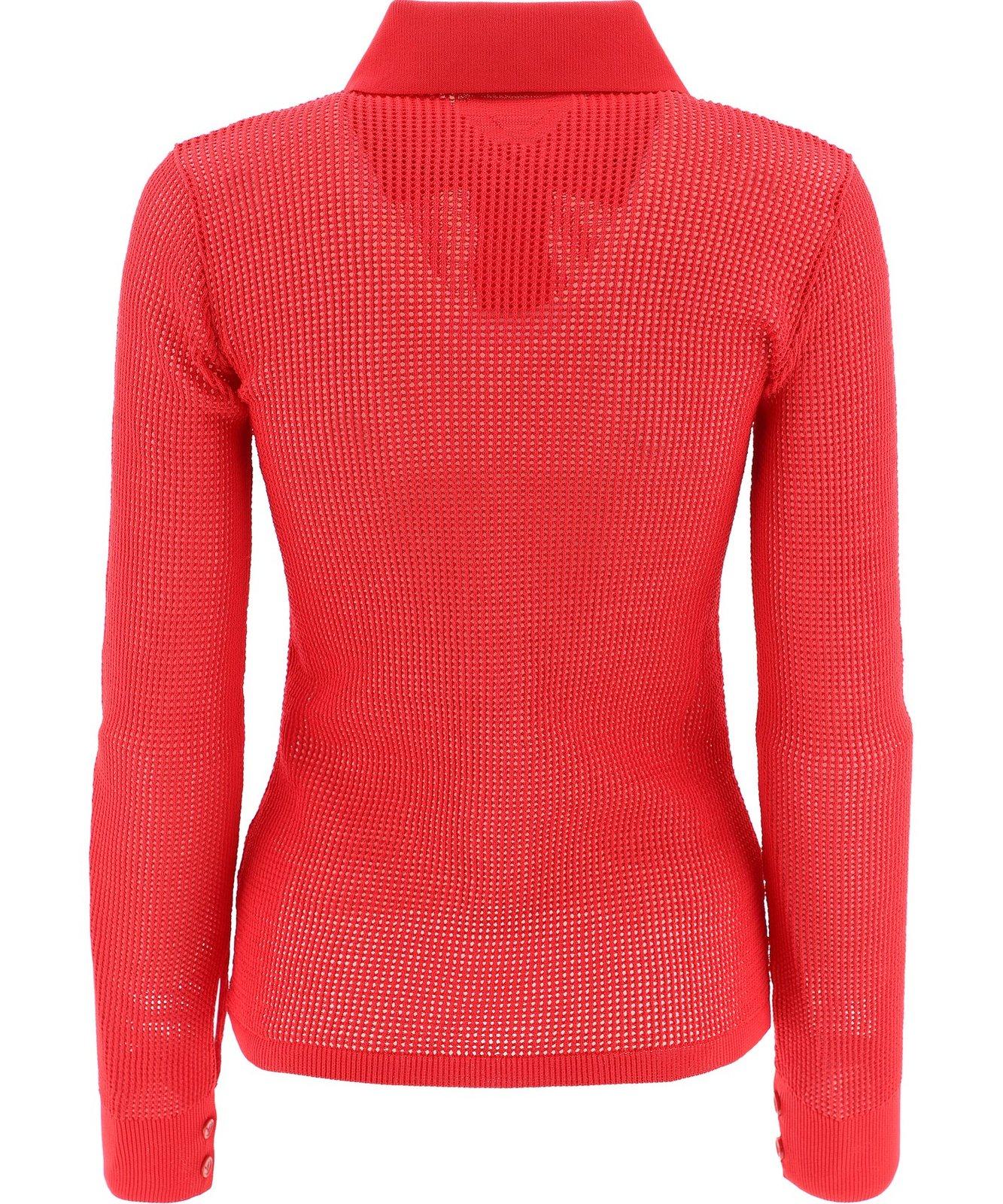 Bottega Veneta Mesh Buttoned Cardigan In Red