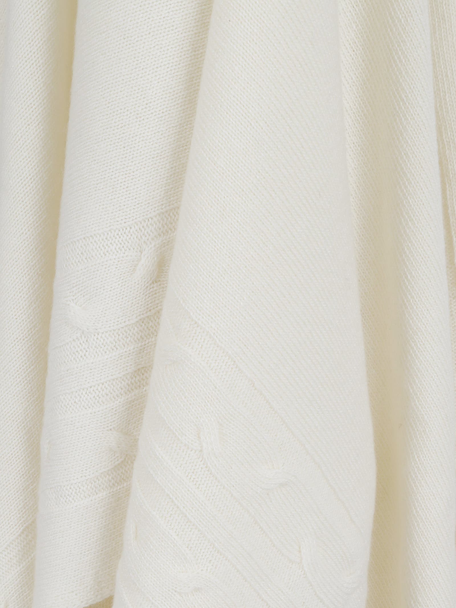 Ermanno Scervino Cozy Cable Knit Cape With Ribbed Hem In White