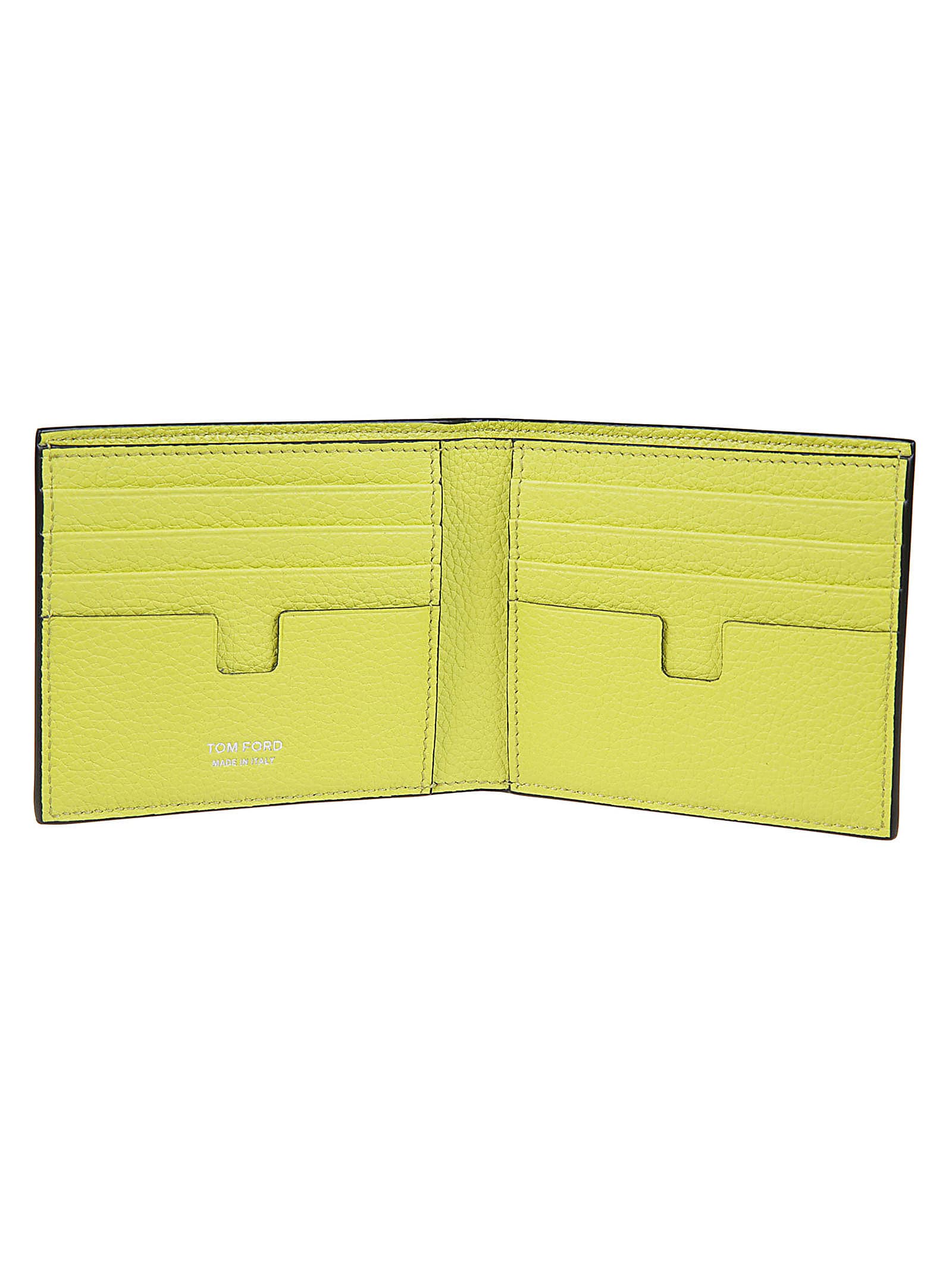 Shop Tom Ford Two-tone Classic Bifold Wallet In Black/lime