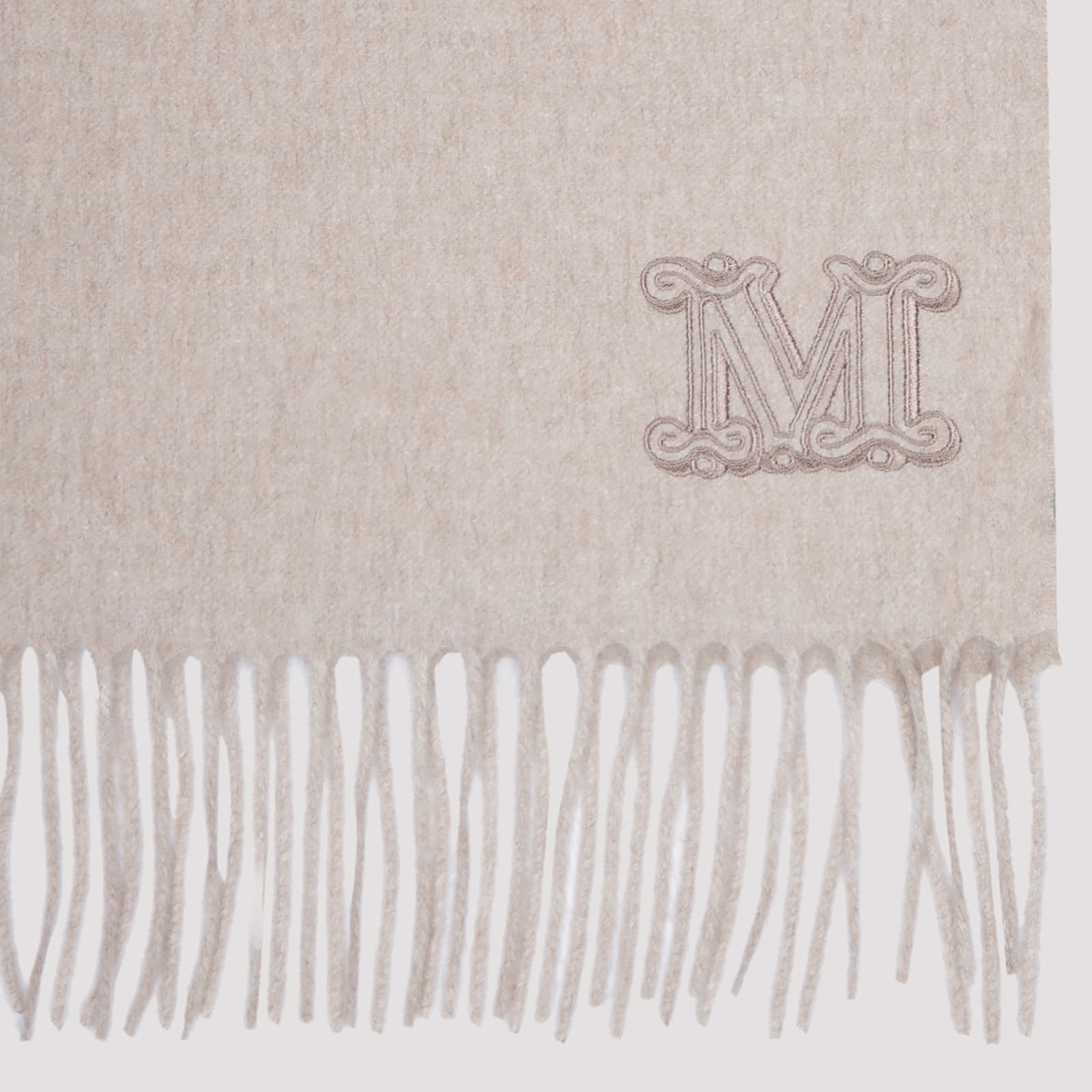Max Mara Cashmere Scarf With Fringed Hem In Gold