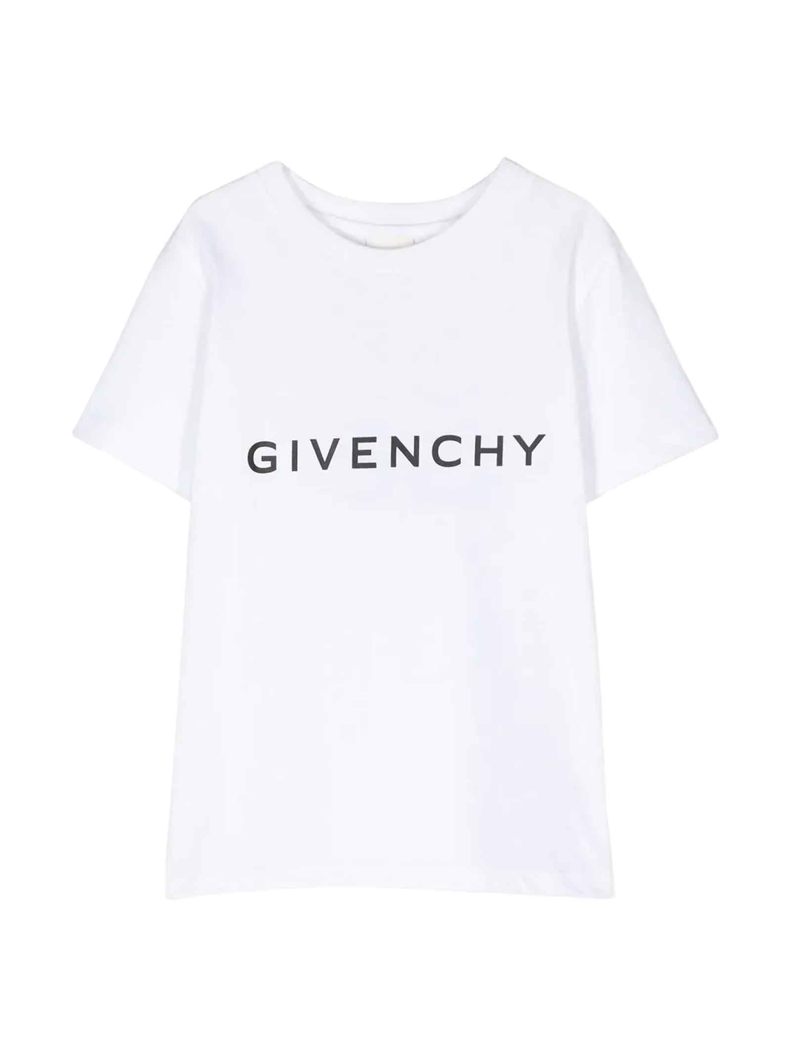 Givenchy White Crewneck T-shirt With Printed Logo In Cotton Boy In Bianco