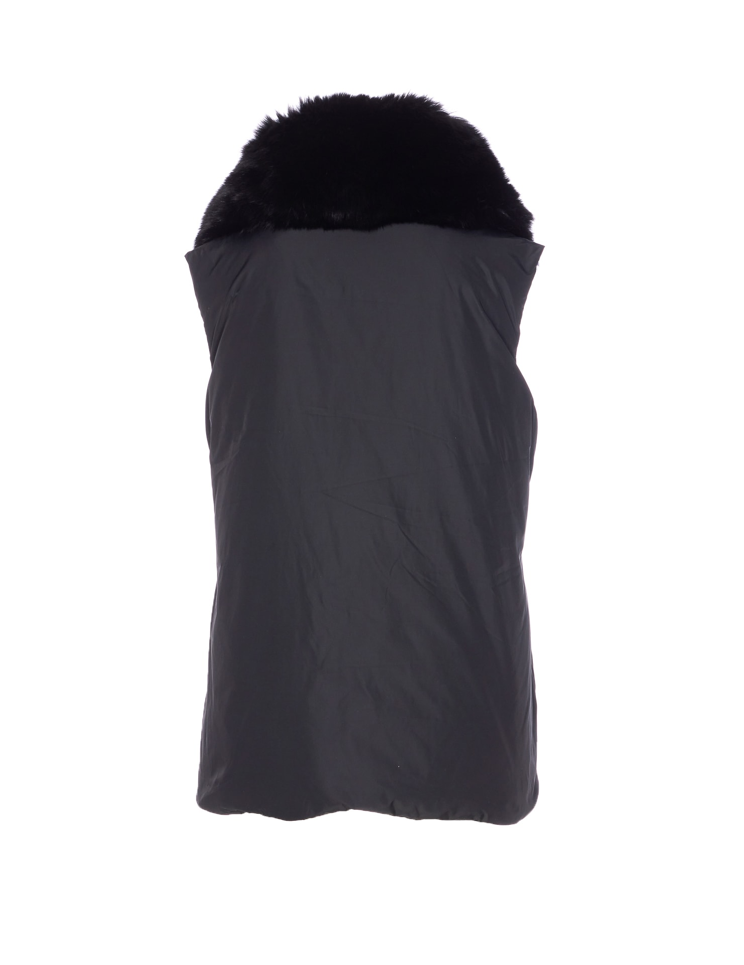 Yves Salomon Black Padded Vest Frontal Buttons Closure In Blue