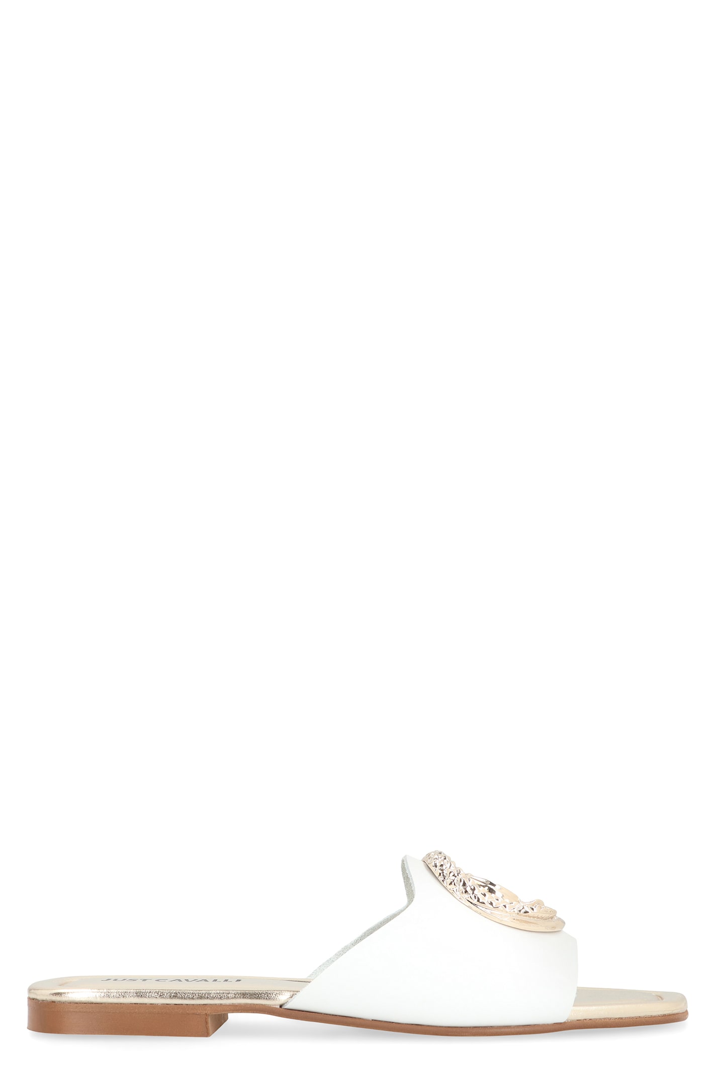 Just Cavalli Leather Slides In White