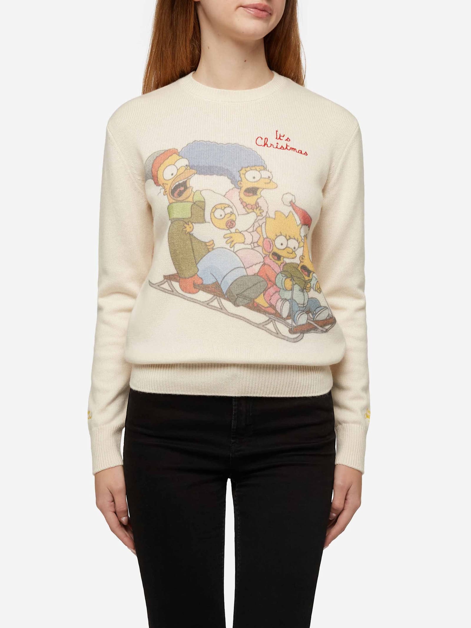 Woman White Sweater New Queen With Simpson Family Print Simpson Family Special Edition