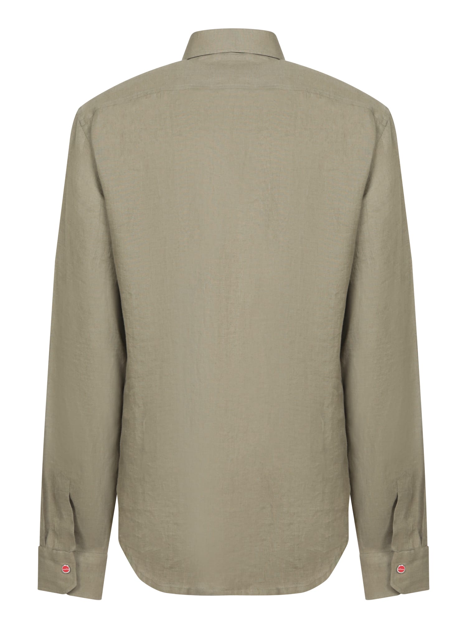 Shop Kiton Olive Green- Brown Linen Overshirt
