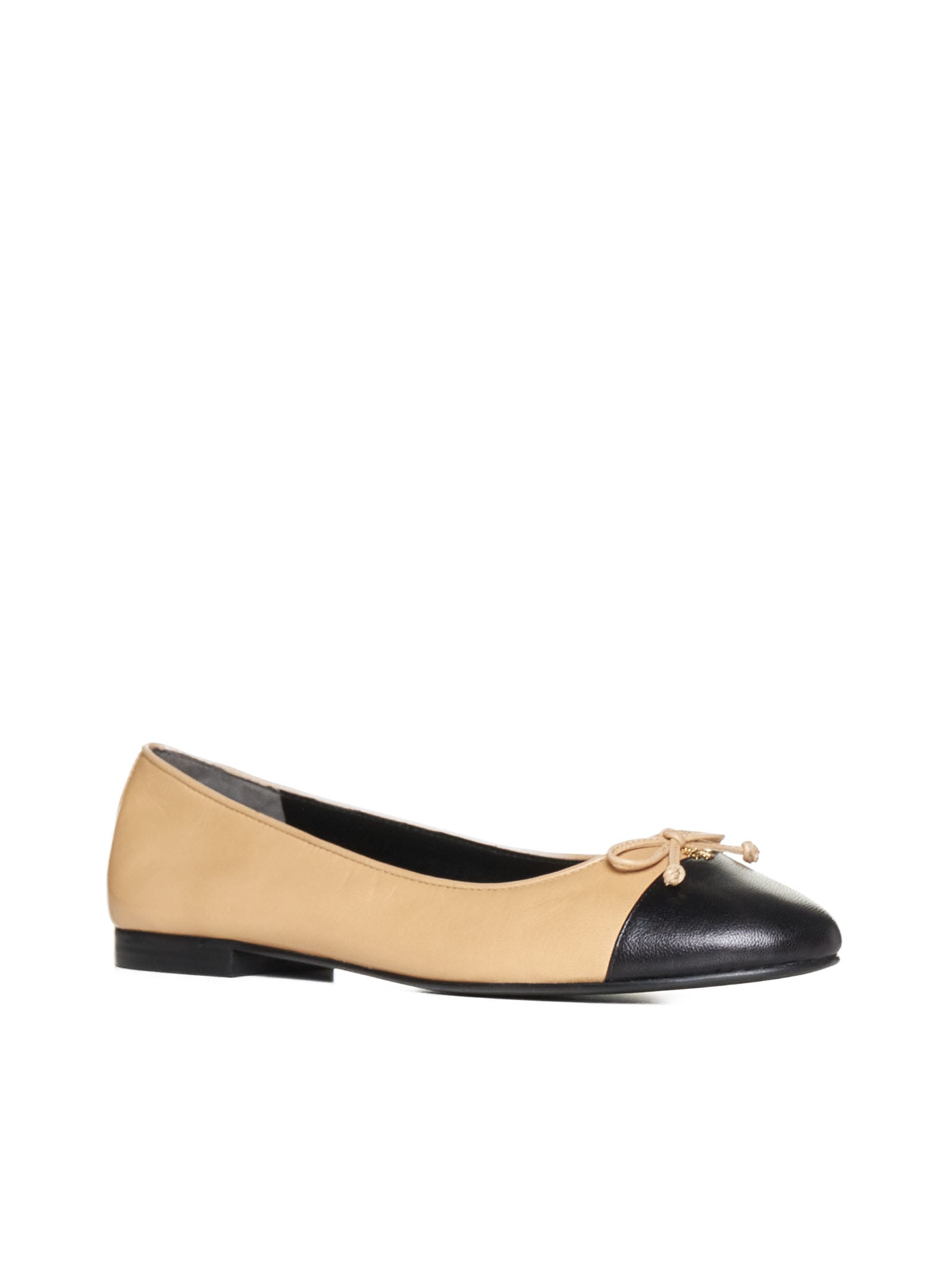 Tory Burch Bow Detail Two-tone Ballet In Neutral