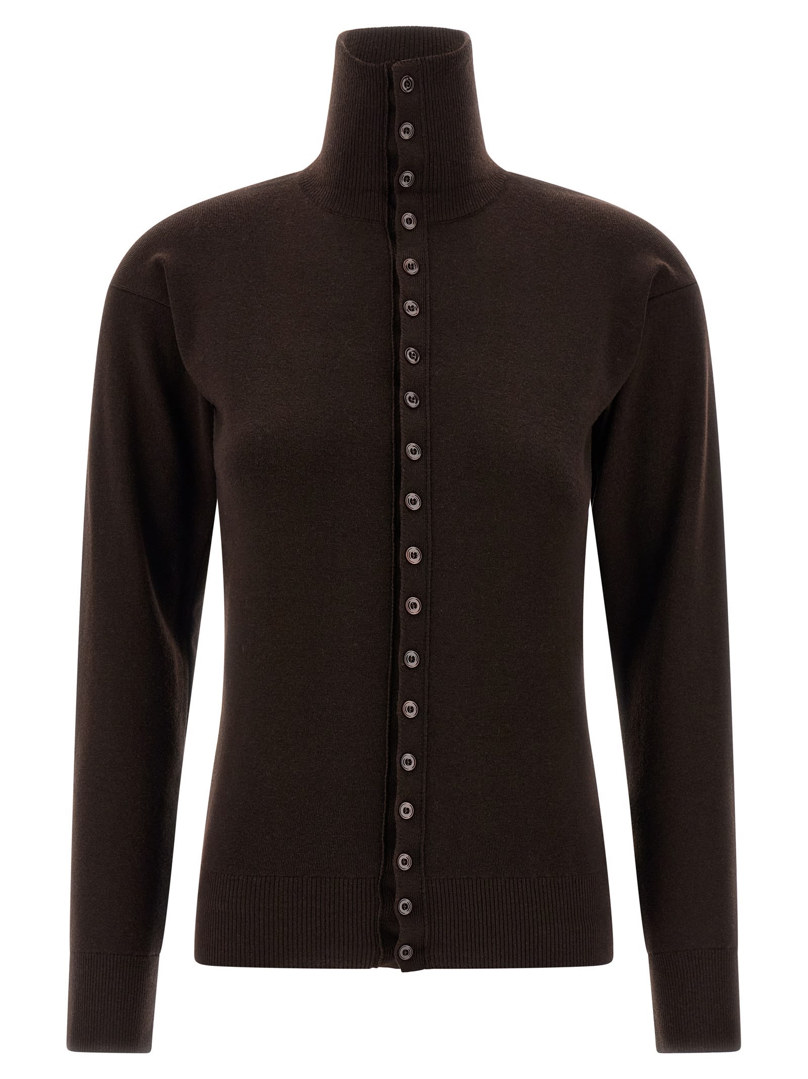 Lemaire Buttoned Fitted Cardigan In Brown