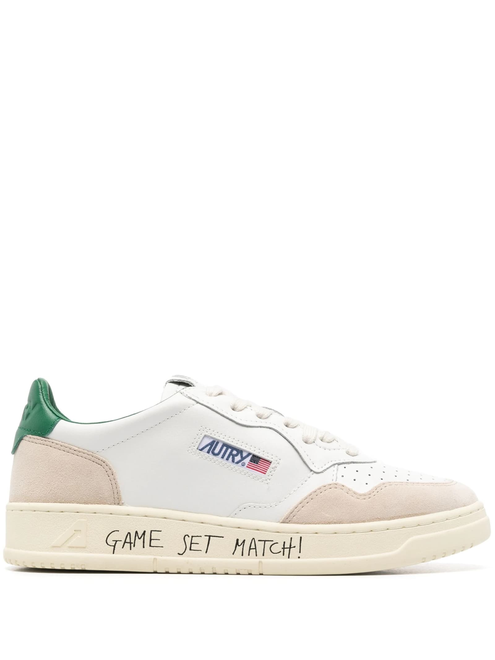 Shop Autry White And Green Medalist Low Sneakers In Suede And Leather