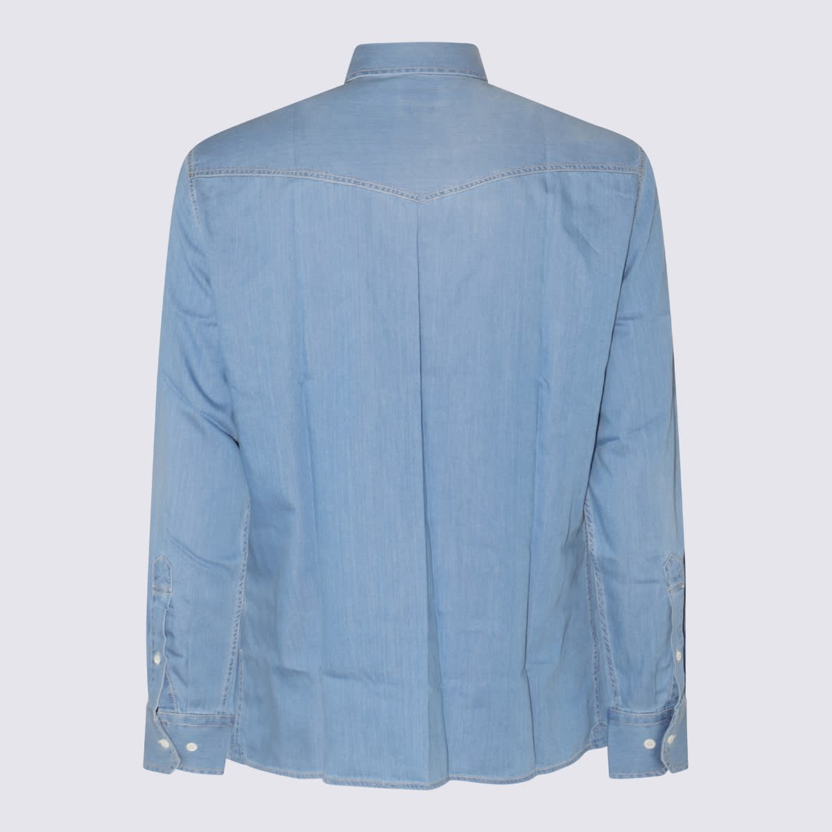Shop Brunello Cucinelli Light Blue Cotton Denim Shirt