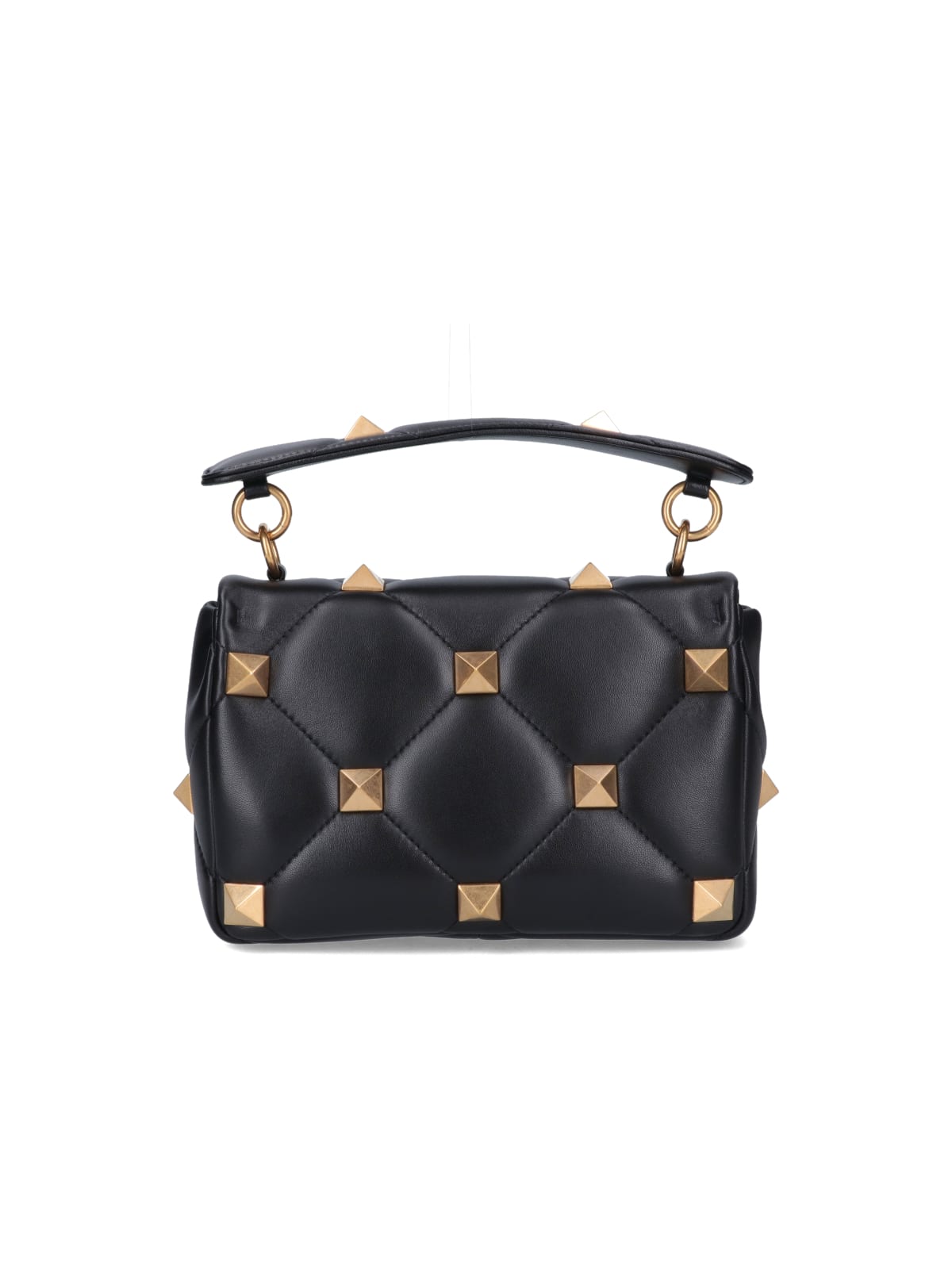 Valentino Roman Stud Medium Quilted Chain Shoulder Bag In Black