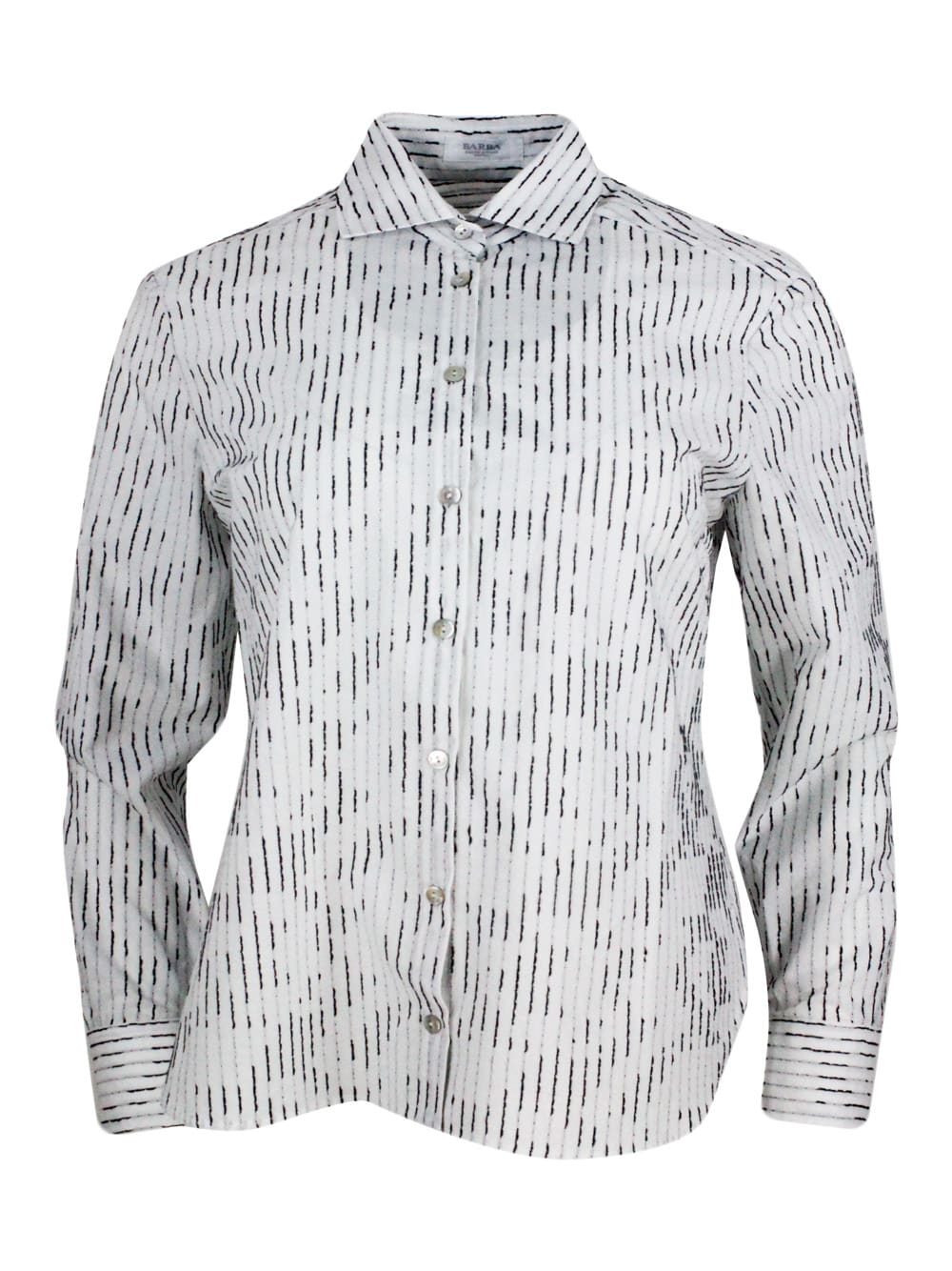 Long-sleeved Shirt In 100% Soft And Fine Cotton With Raised Vertical Threads. Regular Line