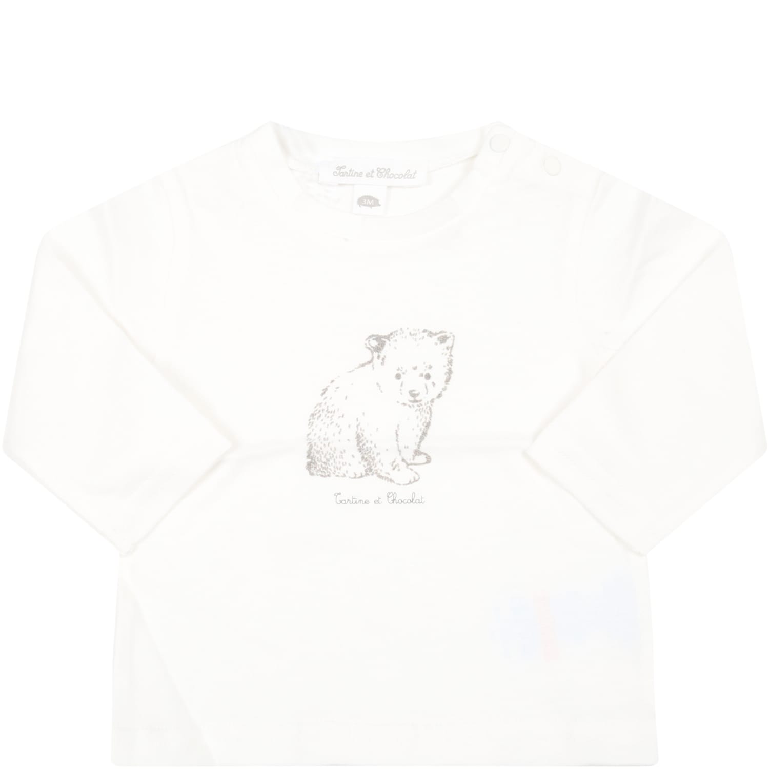 TARTINE ET CHOCOLAT WHITE T-SHIRT FOR BABY BOY WITH BEAR AND LOGO