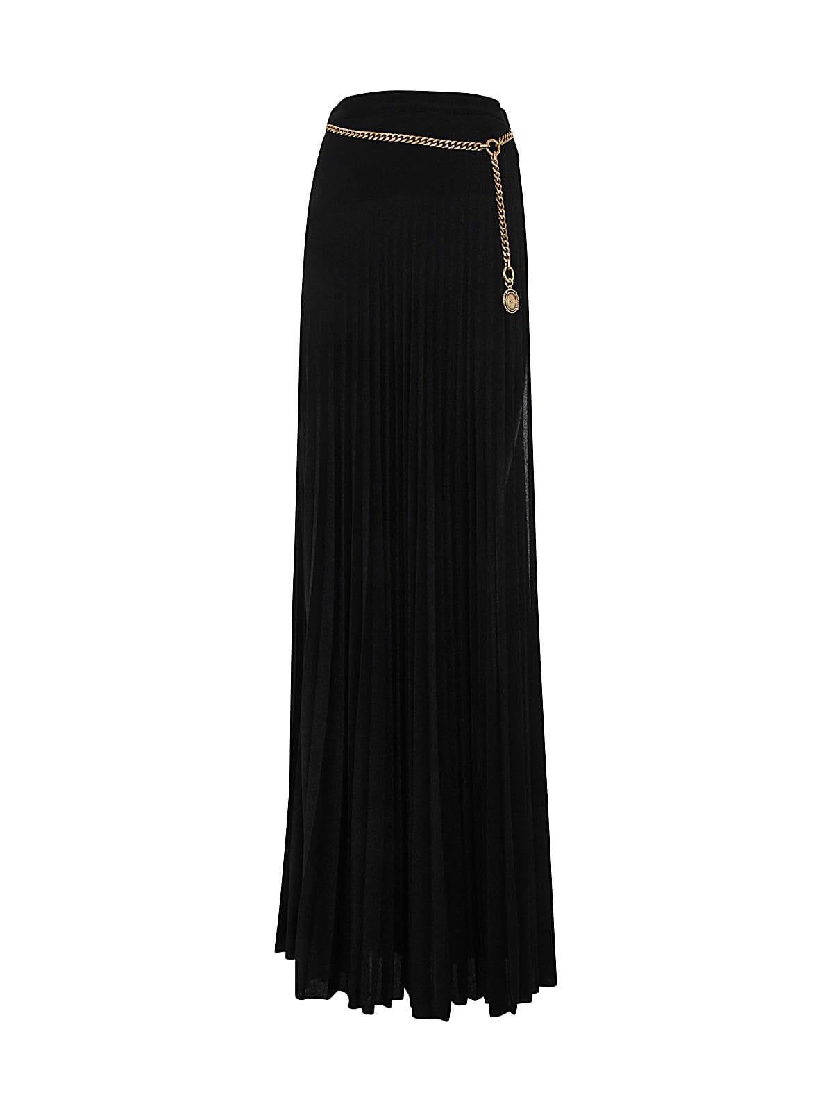 ELISABETTA FRANCHI PLEATED LONG SKIRT WITH CHAIN BELT