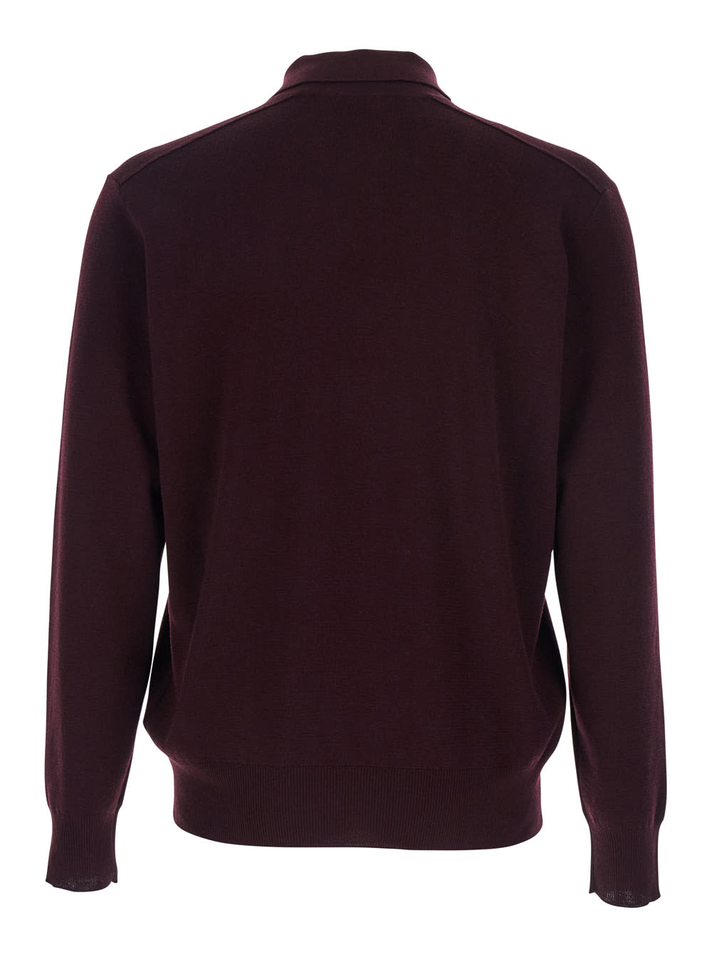 Burberry Bordeaux Polo Shirt With Classic Collar And Check Detail In Wool Man In Burgundy