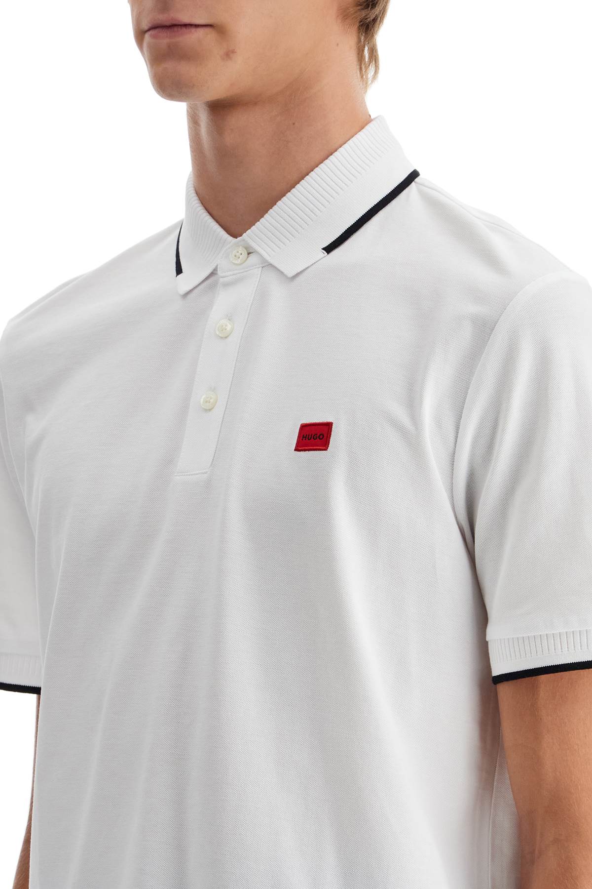 Hugo Boss Deresino232 Mens Tipped Polo Shirt With Logo Label In White