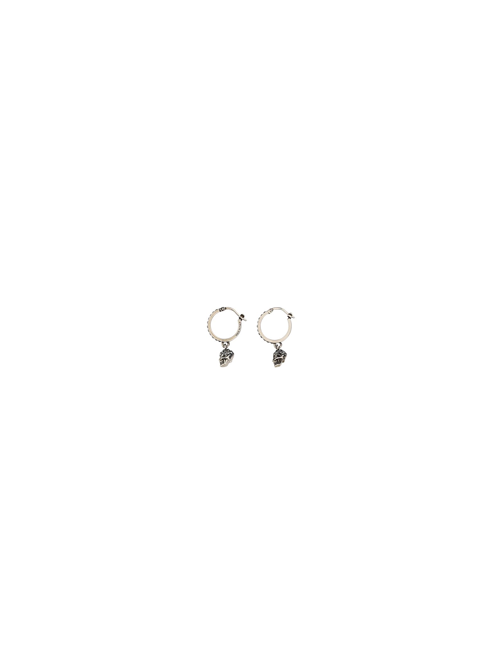 Alexander Mcqueen Antique Silver Skull Hoop Earrings In Metallic