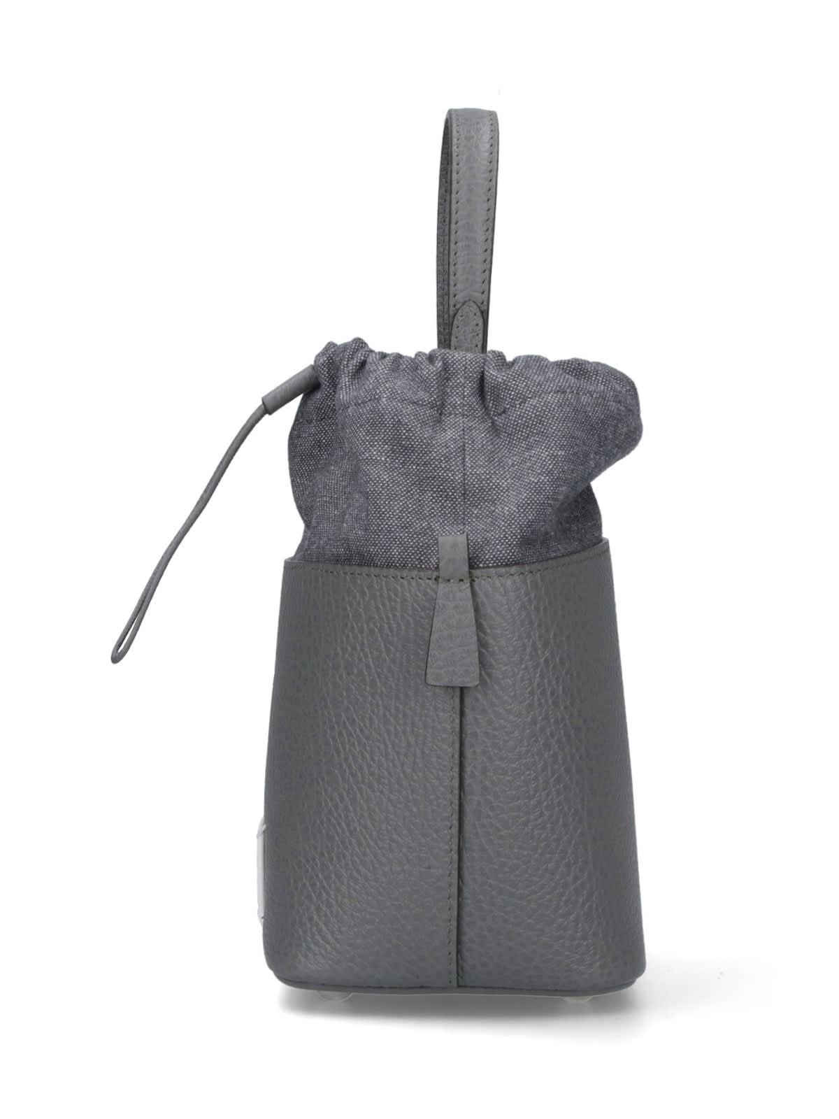 Maison Margiela 5ac Drawstring Leather Bucket Bag In Gray