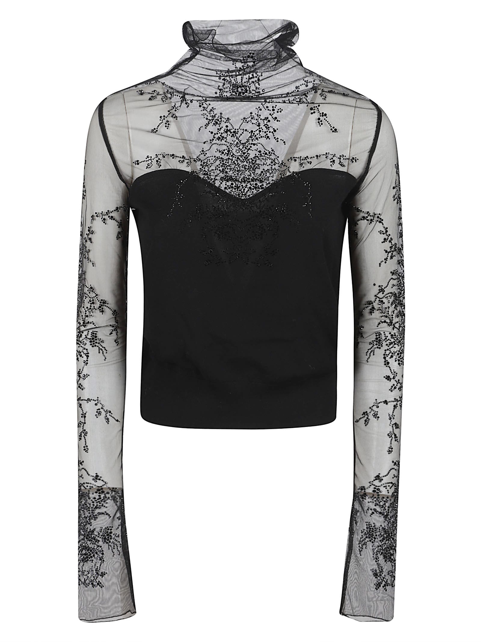 Ermanno Scervino High Neck Long Sleeve Knit Sweater In Black