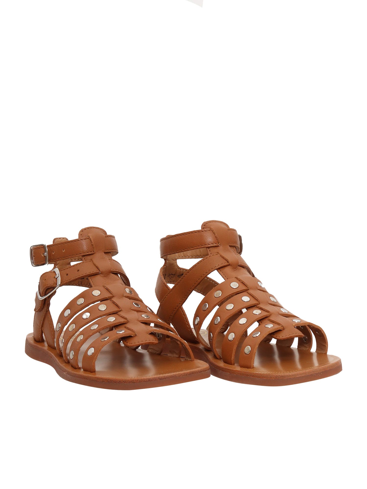 Shop Pom D'api Slave Sandals With Studs In Camel