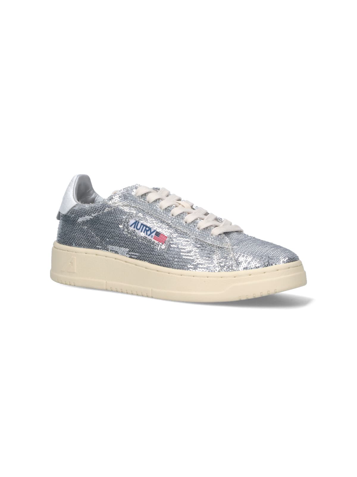 Autry Dallas Low Sparkling Sneakers In Silver And White Sequins Shoes In Multi