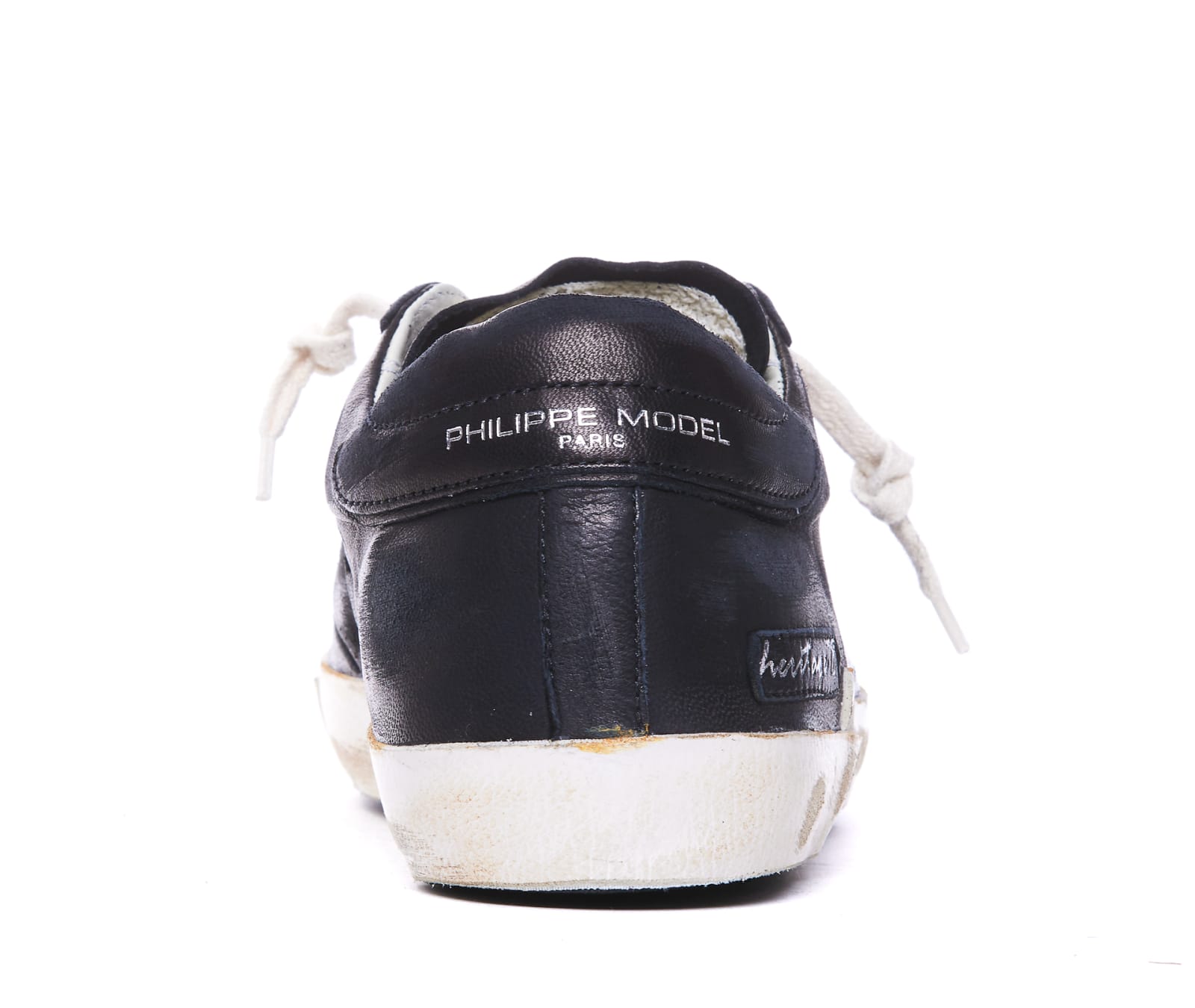 Philippe Model Prsx Distressed Leather Sneakers In Black